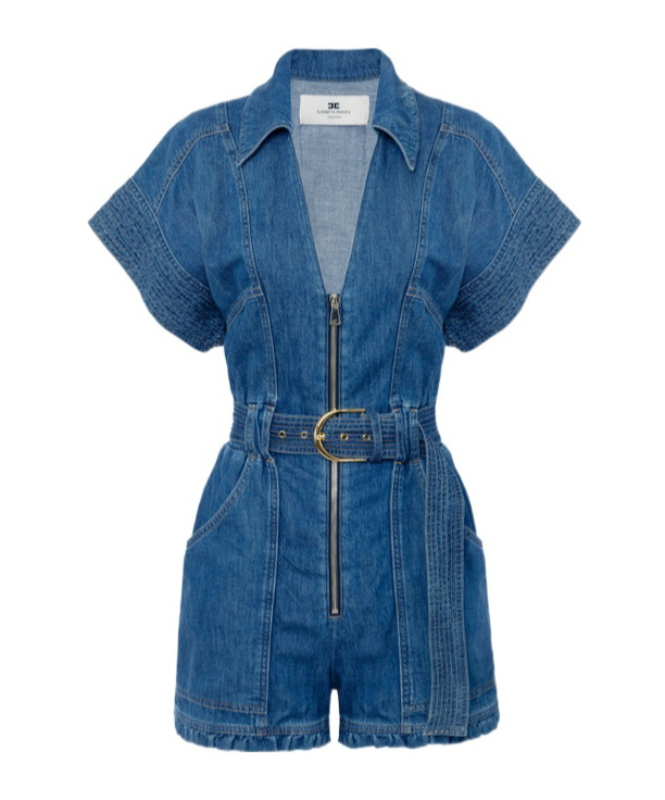 Elisabetta Franchi Denim Romper Suit In Blue