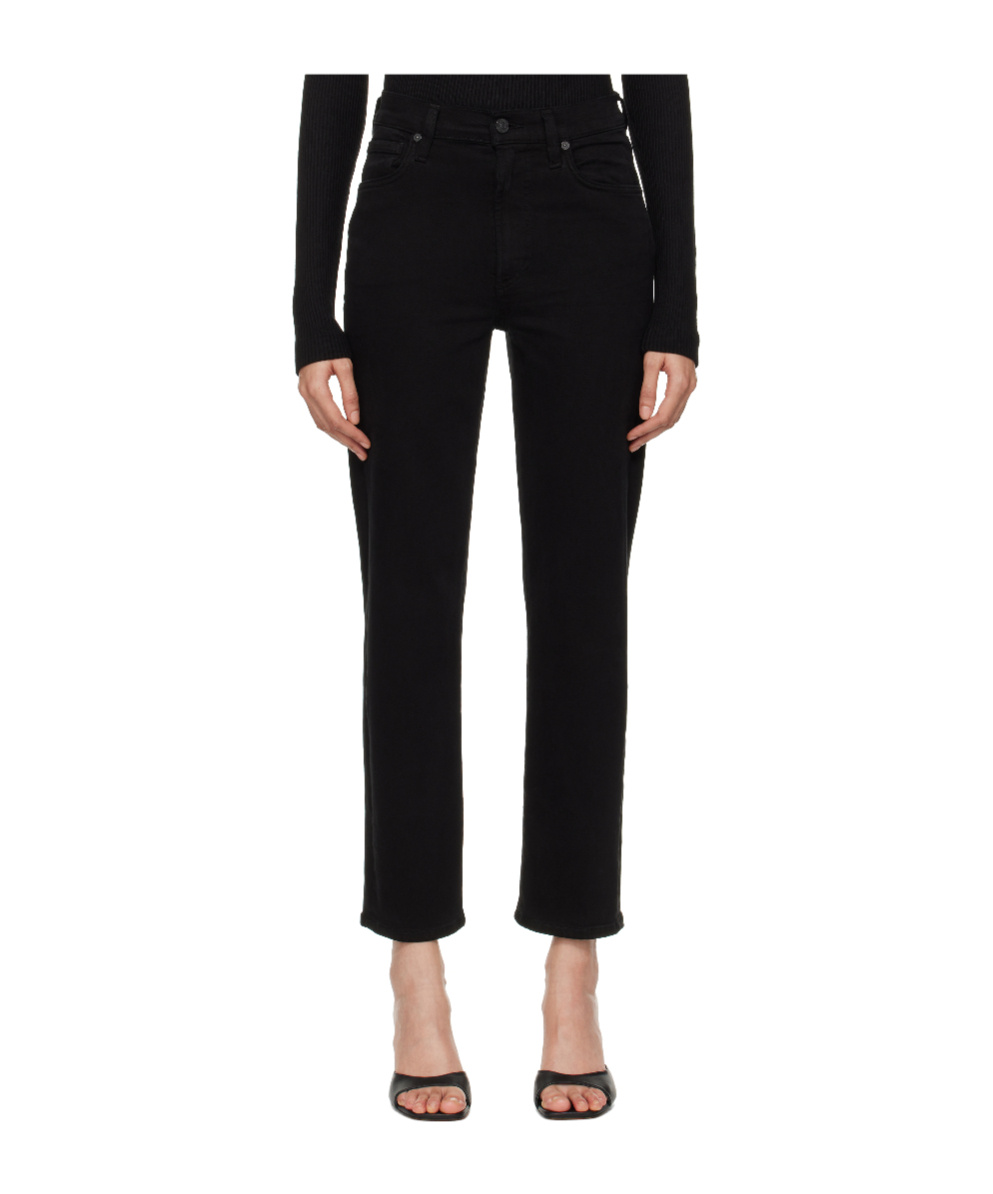 Citizen Of Humanity Womens Cropped Velvet Bootcut Jeans In Black