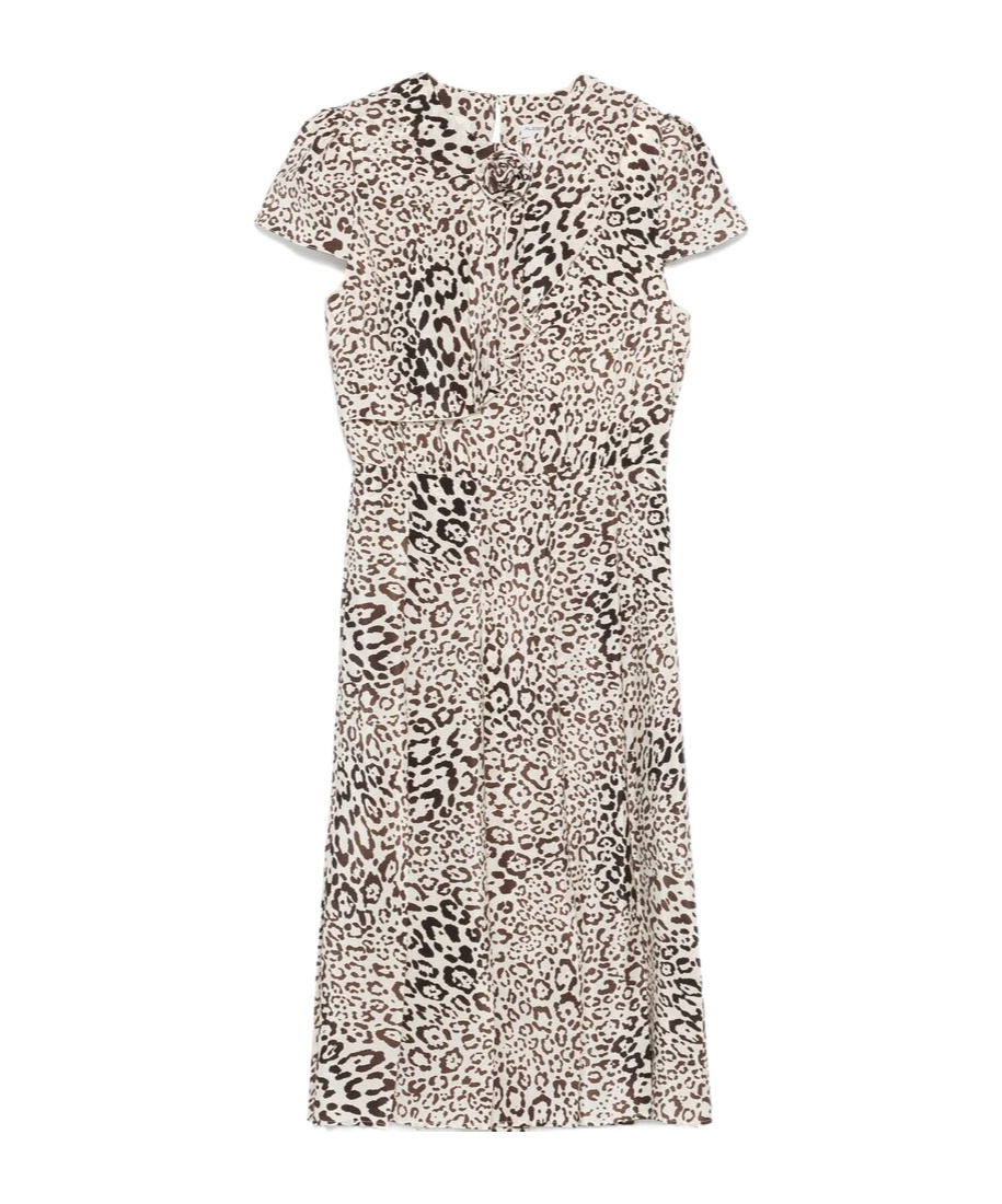 Alessandra Rich Leopard-print Pleated Midi Dress In White