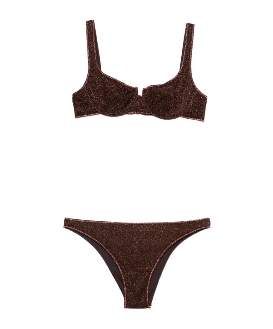 Oseree Two-piece Set Including Cropped Top And Swim Trunks In Brown