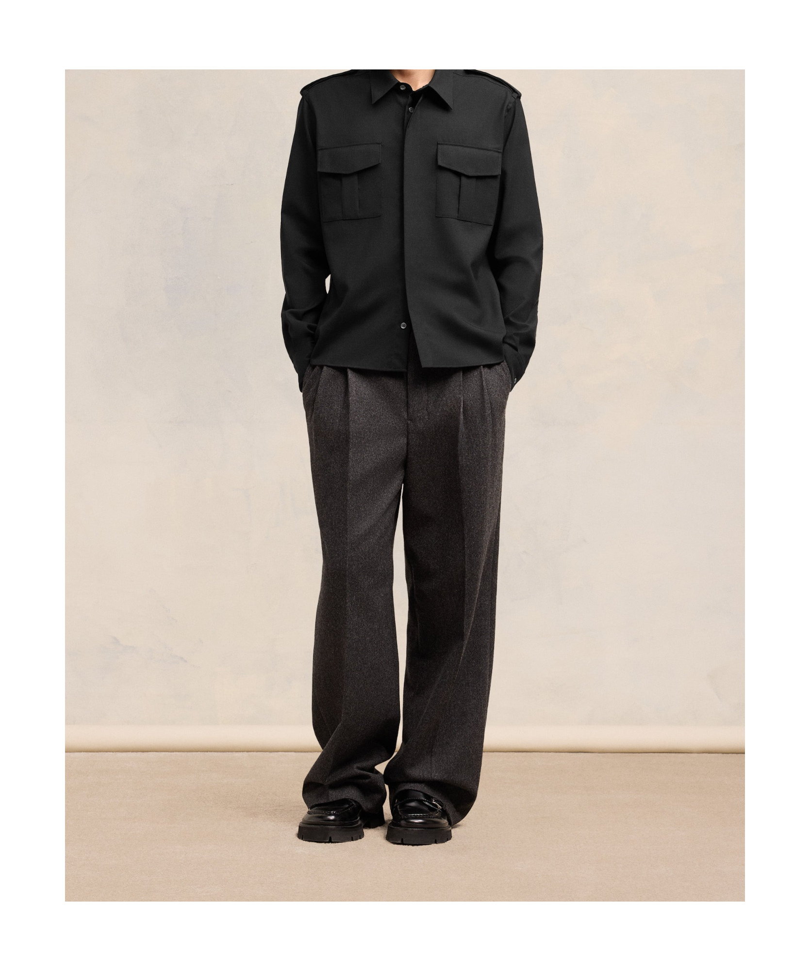Ami Alexandre Mattiussi Ami Concealed Fastened Military Shirt In Black