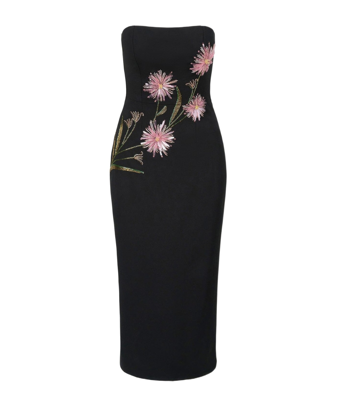 Staud Brooke Floral Beaded Strapless Cocktail Dress In Black