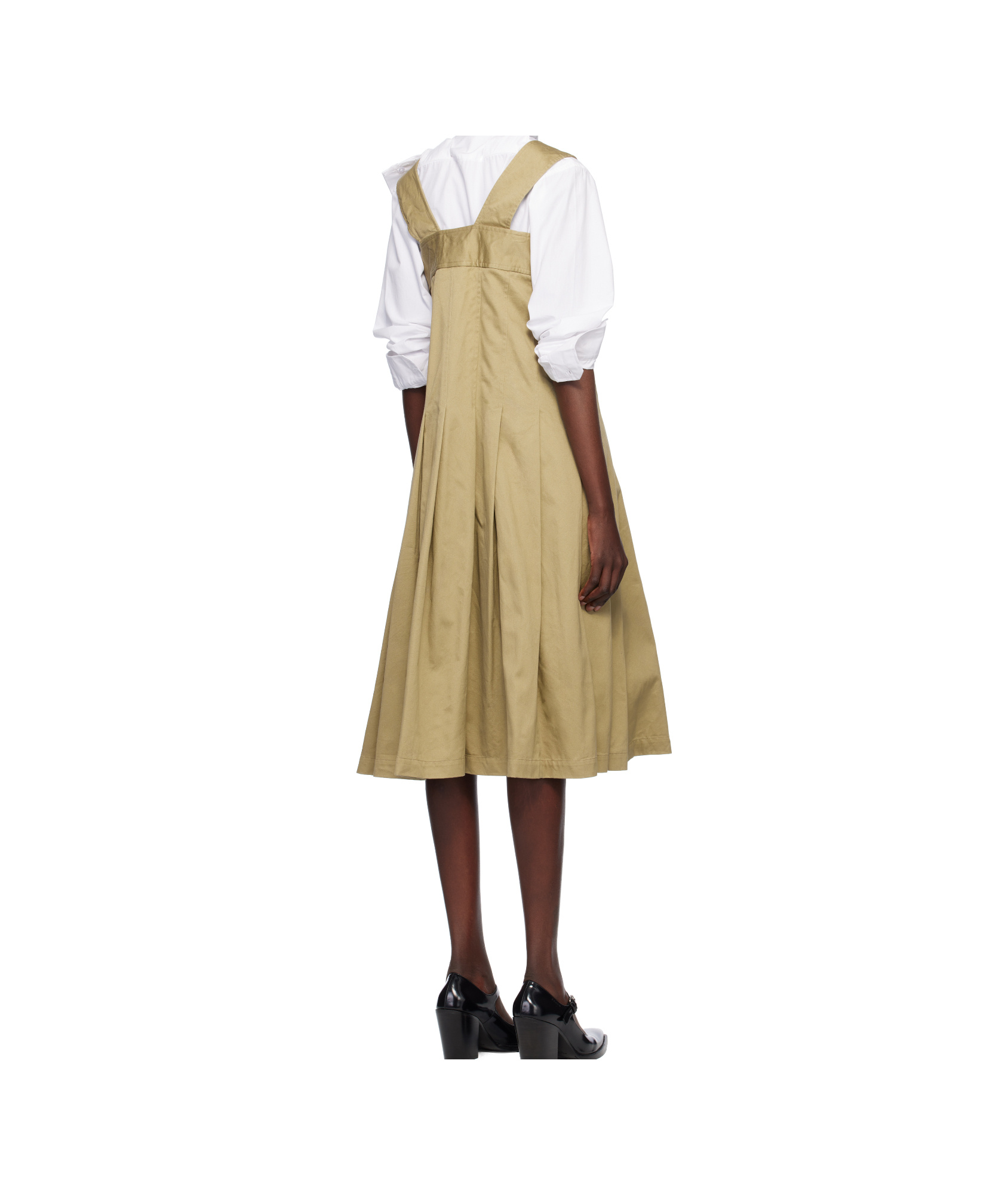 Comme Des Garçons Khaki Cotton Twill Garment Washed Midi Dress In Brown