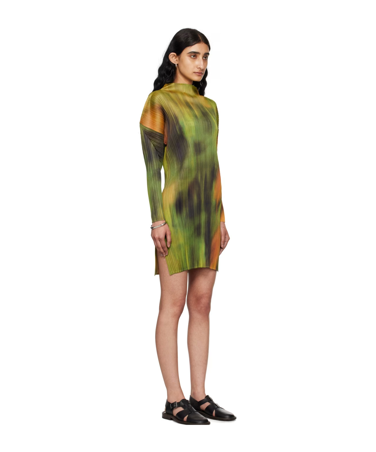 Issey Miyake Tie-dye Pleated Minidress In Green