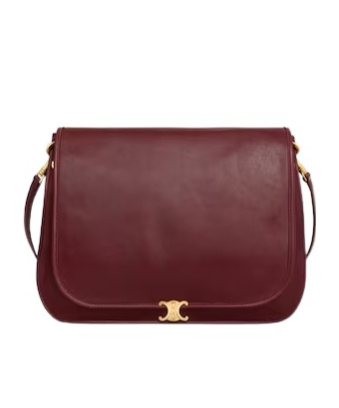 Celine Soft Triomphe Besace In Supple Shiny Lambskin In Burgundy