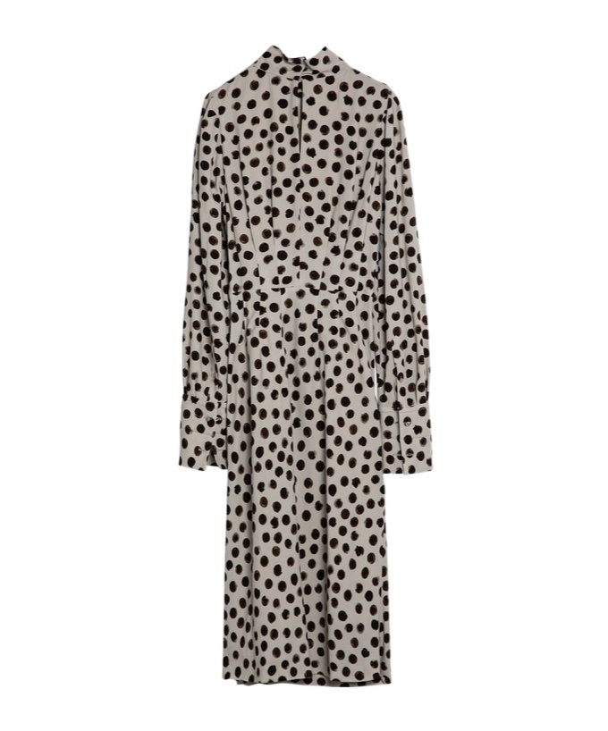 Dries Van Noten Polka Dot Dress With Bow And Belt In Gray