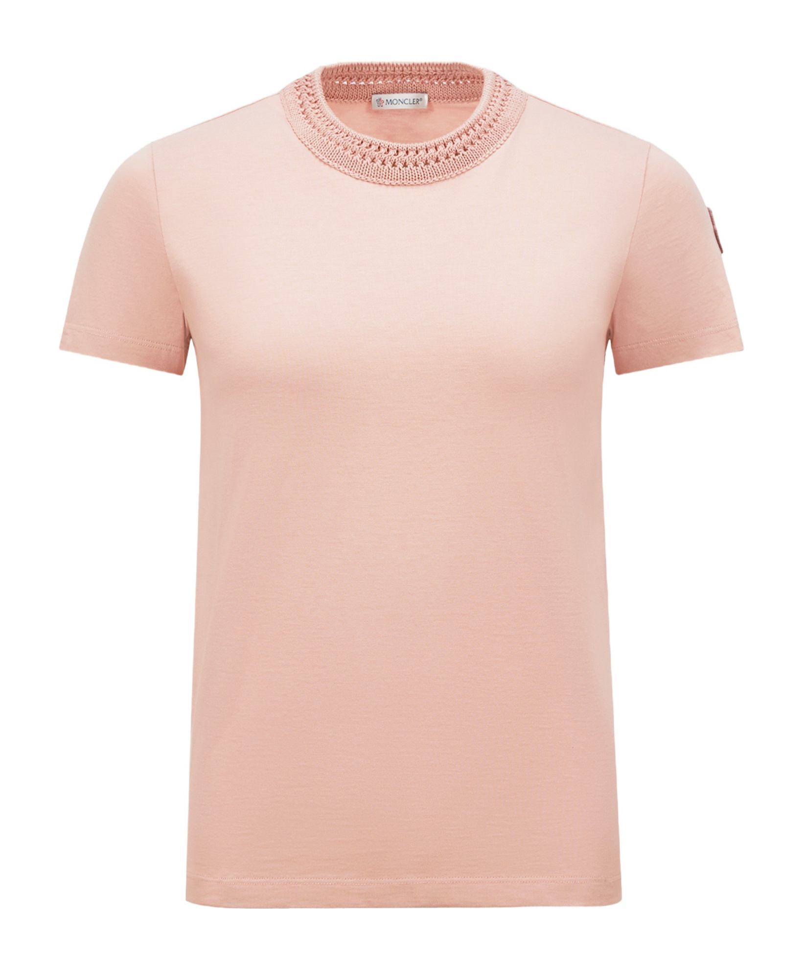 Moncler T-shirt En Coton Avec Détails En Crochet In Nude