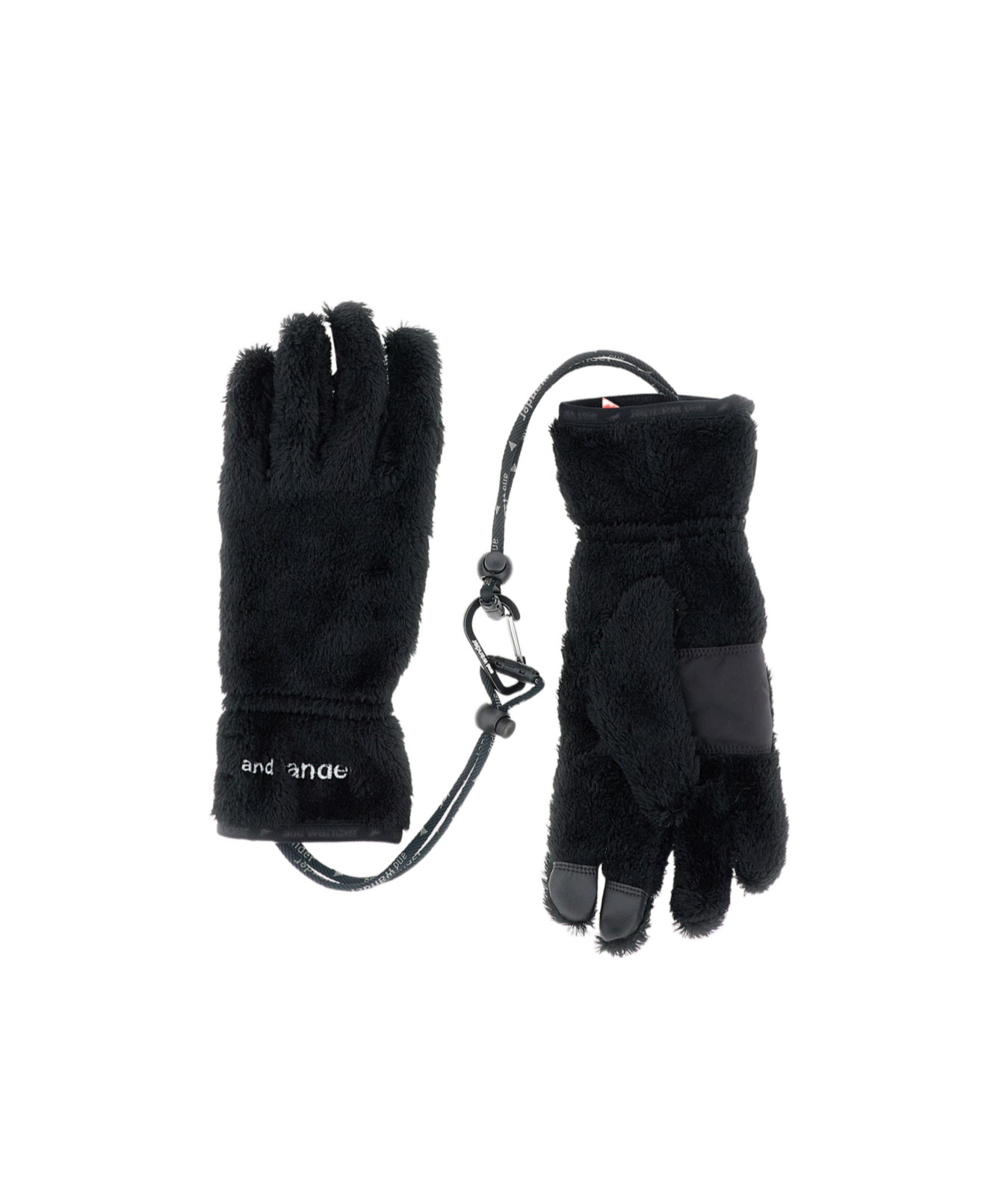 And Wander Embroidered Logo Fleece Gloves In Black
