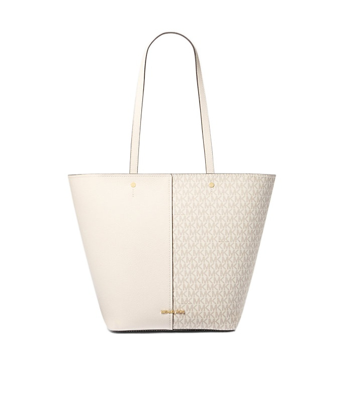 Michael Kors Flora Large Signature Logo And Leather Tote Bag In White