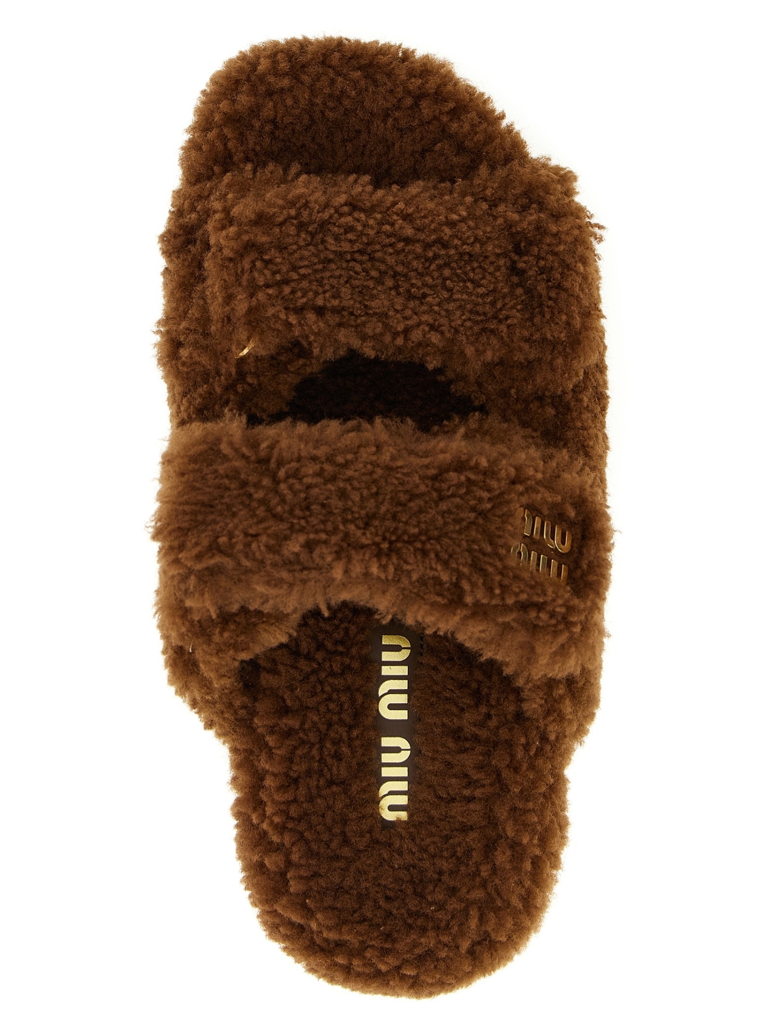 Miu Miu Shearling Sandals In Brown
