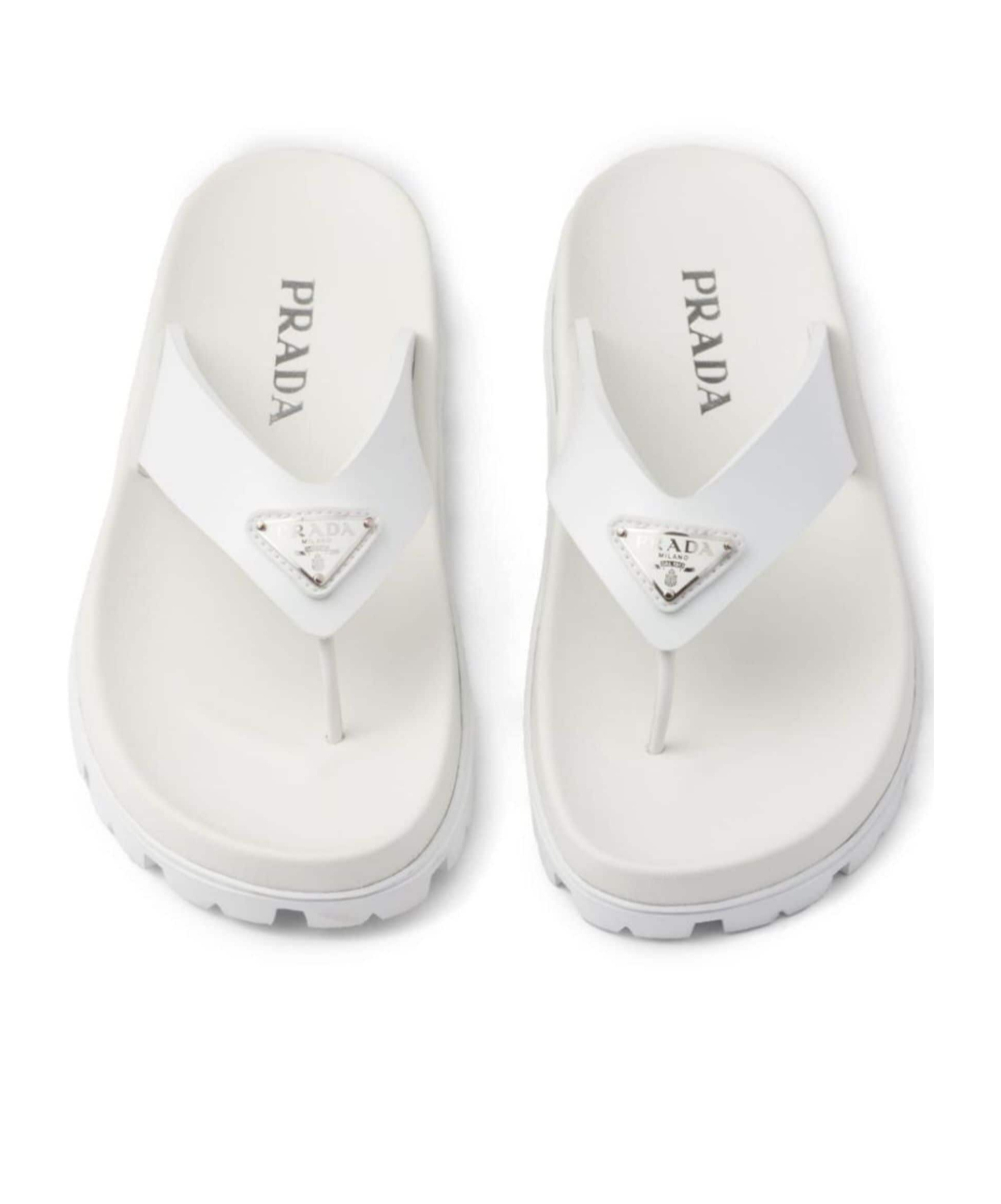 Prada Triangle-logo Flip Flops In White