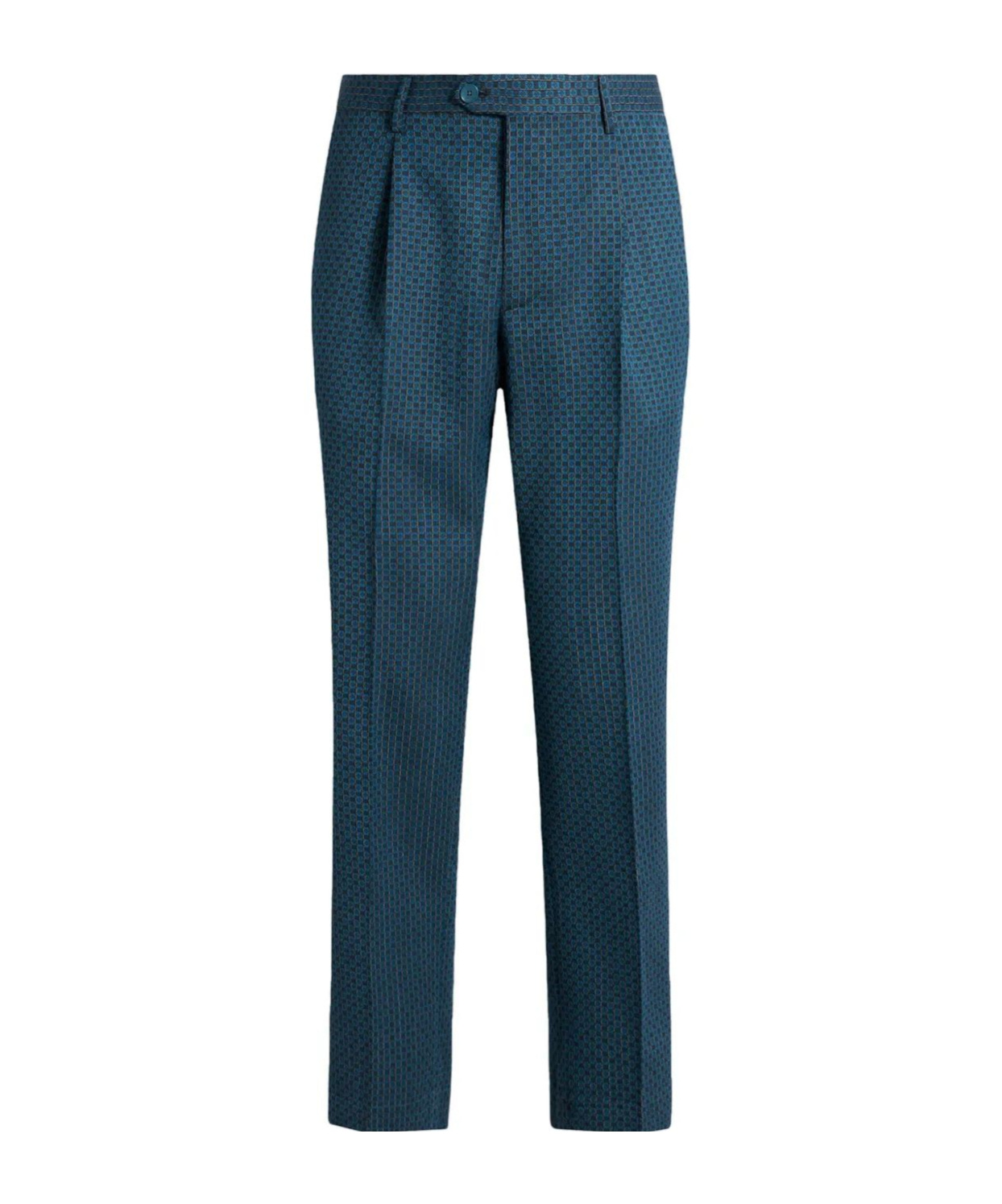 Etro Wool Trousers With Micro Motif In Blue