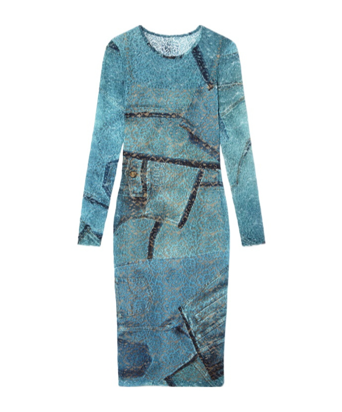 Versace Long Sleeve Round Neck Dress In Blue