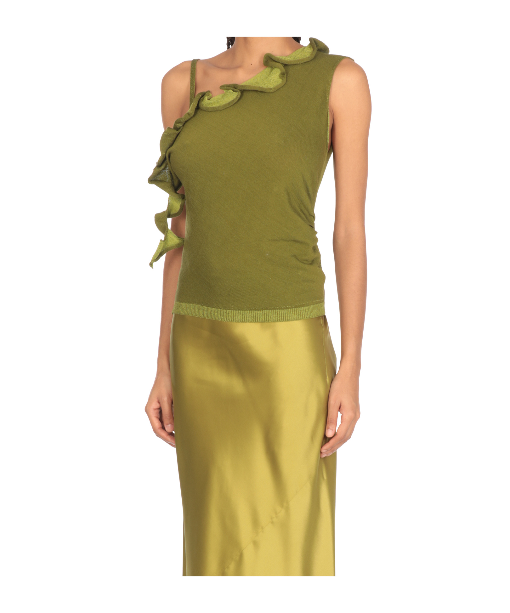 Dries Van Noten Ruffle Detailed Knitted Top In Green