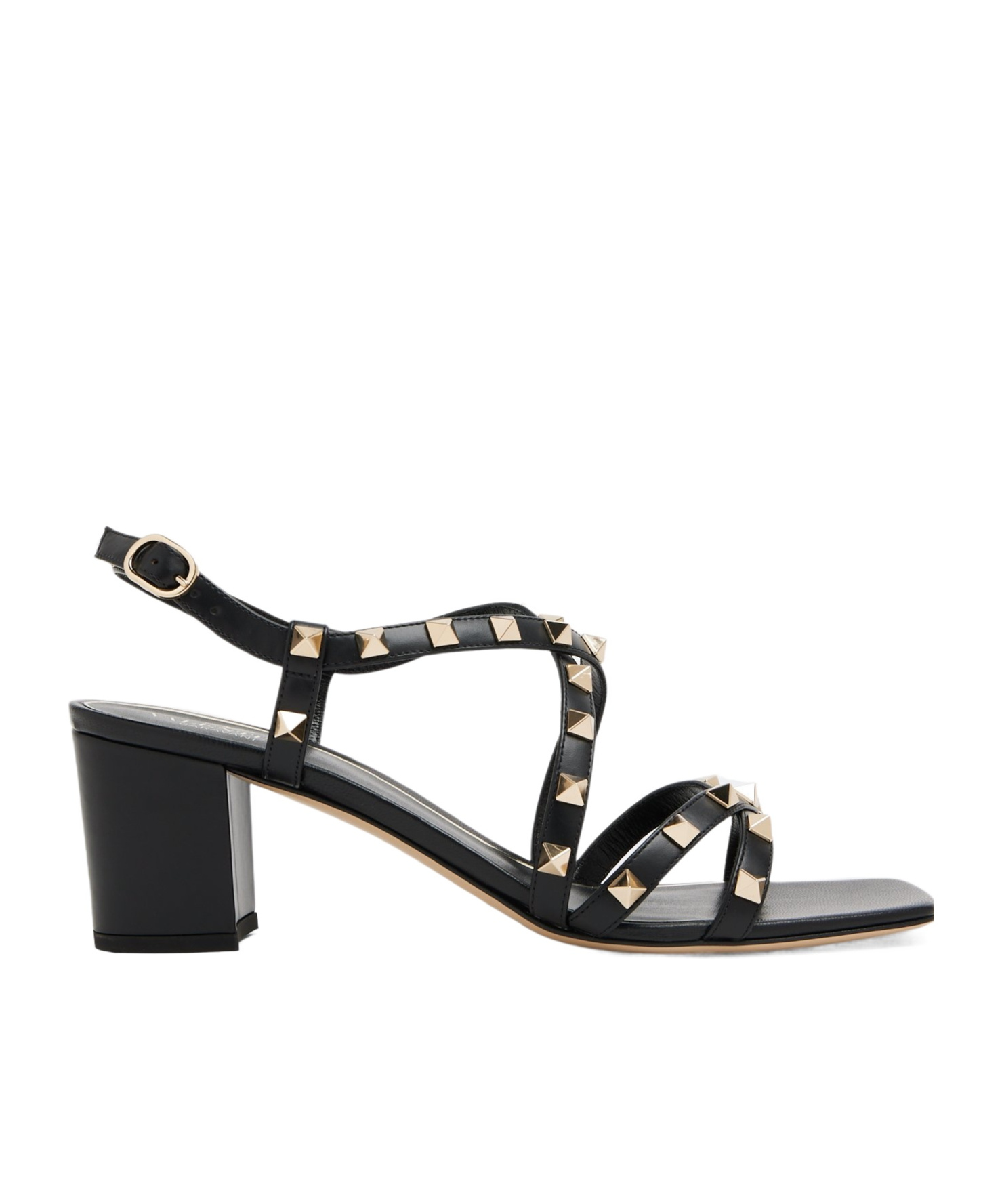 Valentino Garavani Rockstud Calfskin Sandal With Straps 60mm Woman Black 38 In Black