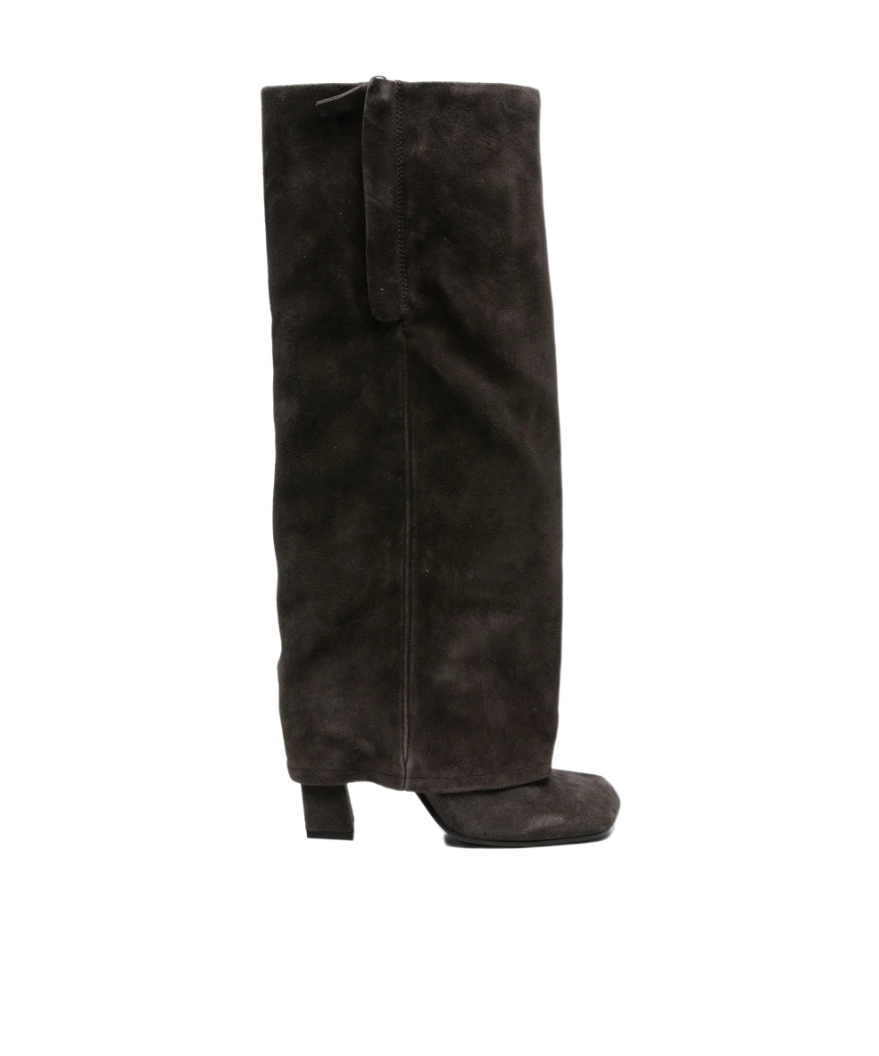 Ash Square-toe Side-zip Suede Boots In Black