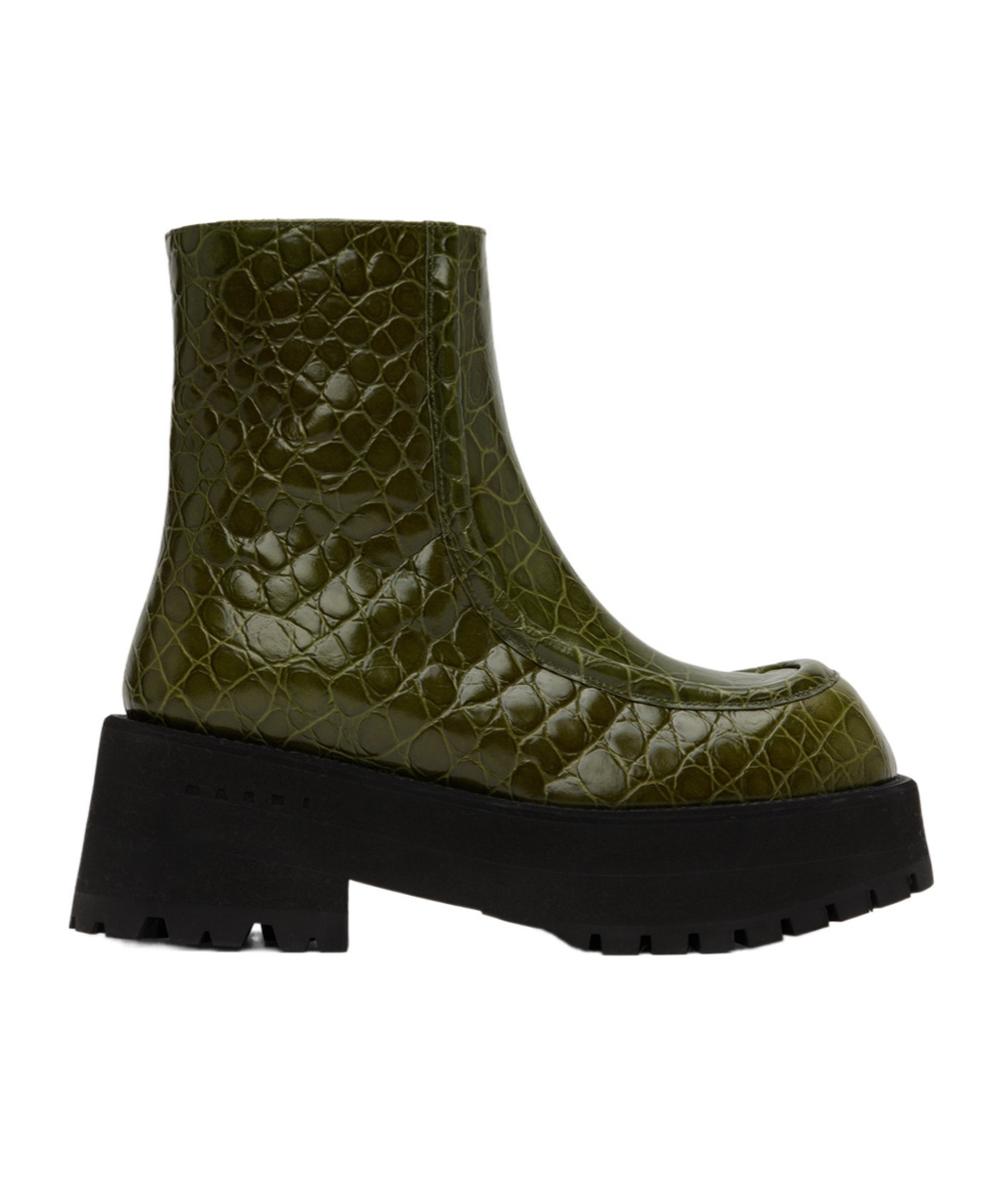 Marni Chunky Croc-effect Leather Chelsea Boots In Black