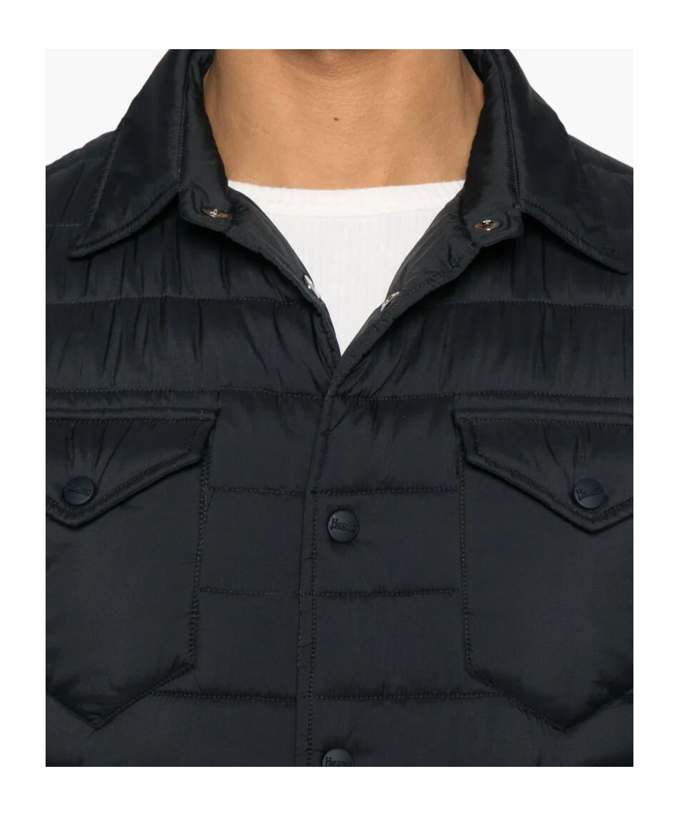 Herno Quilted Blue Coat With Button-up Front In Blue