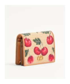Shop Valentino Vlogo Cherry-jacquard Wallet In Nude