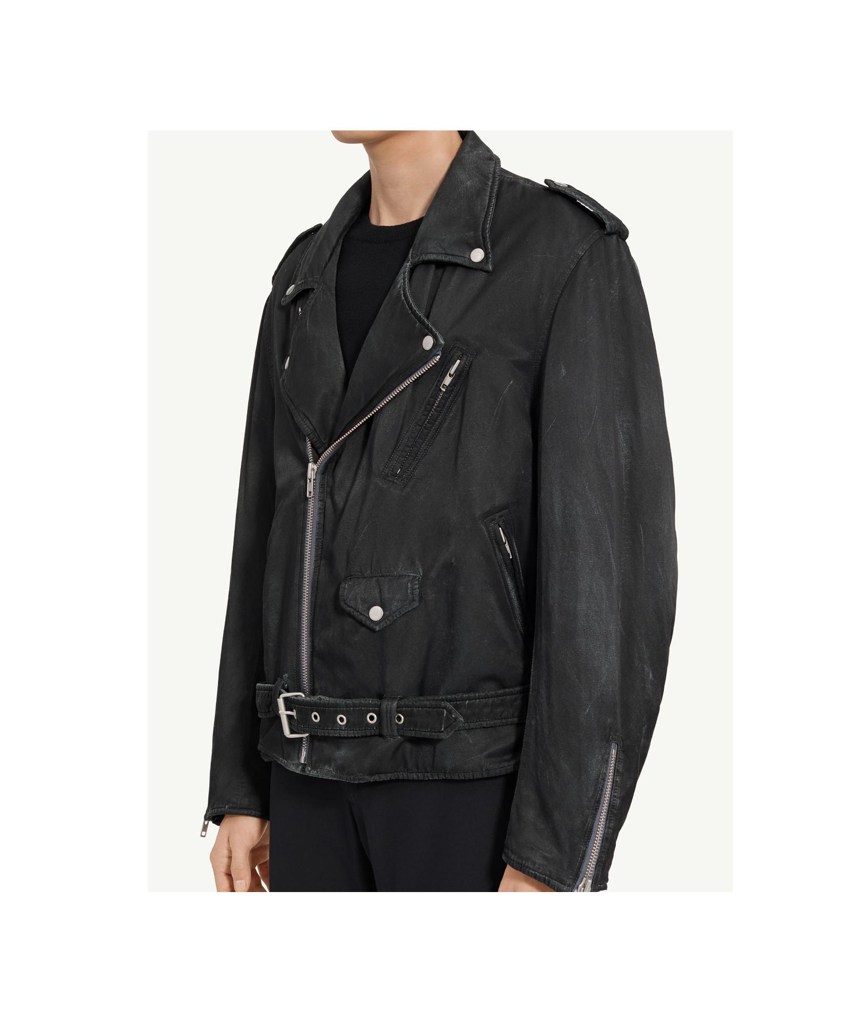 Mm6 Maison Margiela Men's Washed-effect Biker Jacket In Black