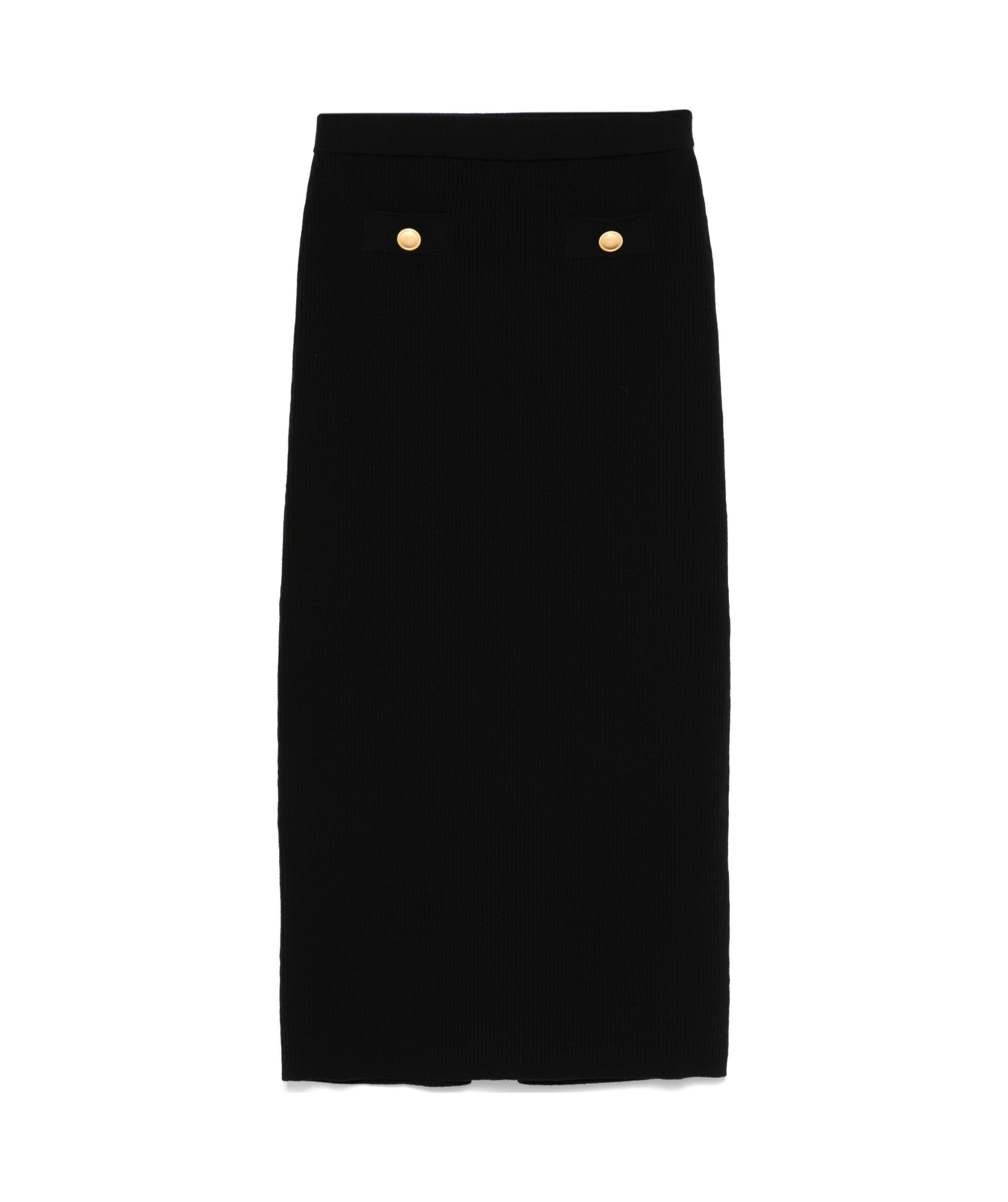 Alessandra Rich Ribbed Texture Midi Skirt With Front Slit In Black