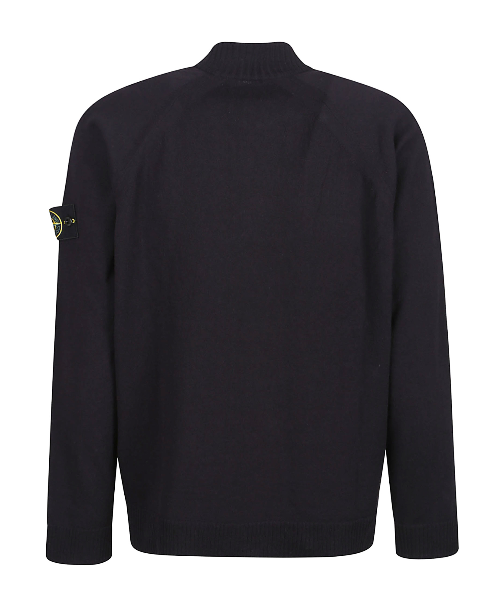 Stone Island Blue Cardigan With High Neck And Logo Patch On The Sleeve In Cotton Man In Blue