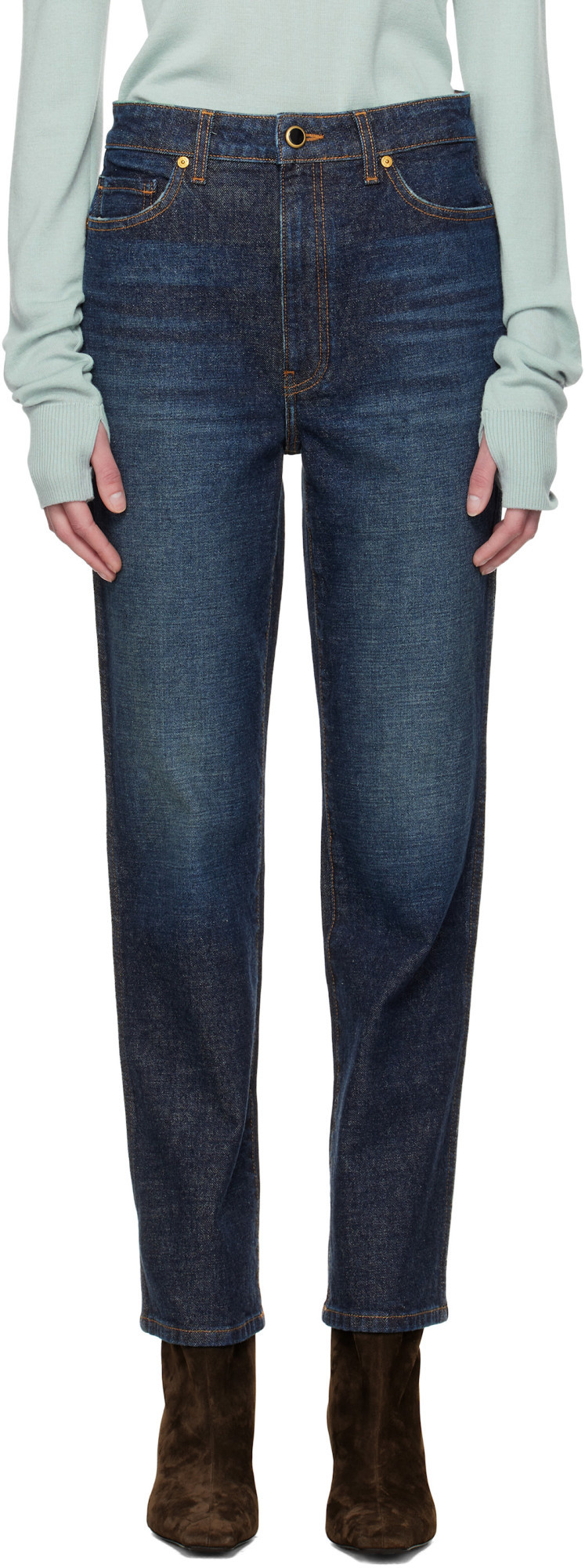 Khaite Abigail High Rise Straight Jeans In Blue