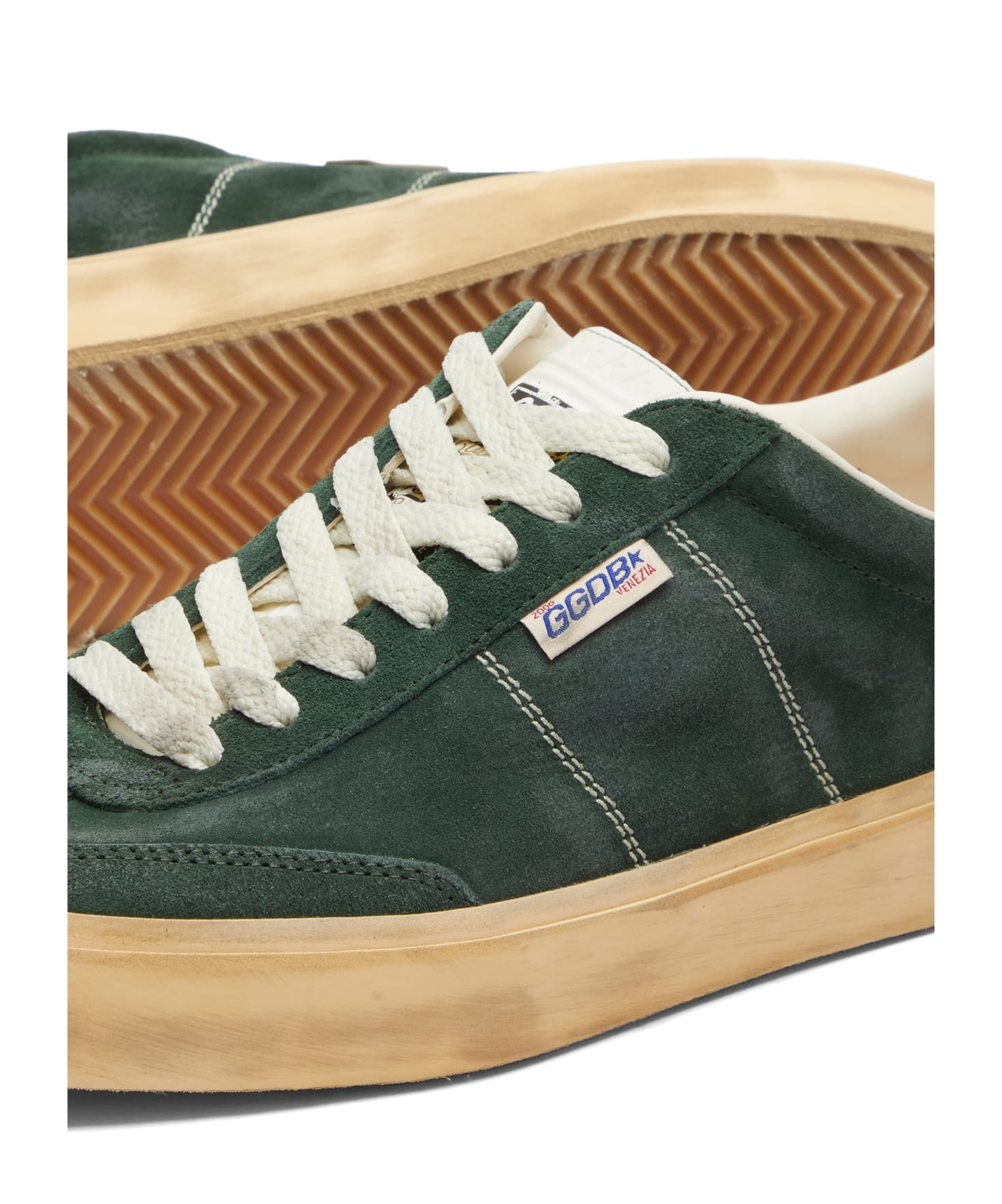 Shop Golden Goose Soul Star In Green Suede With Milk-white Leather Heel Tab