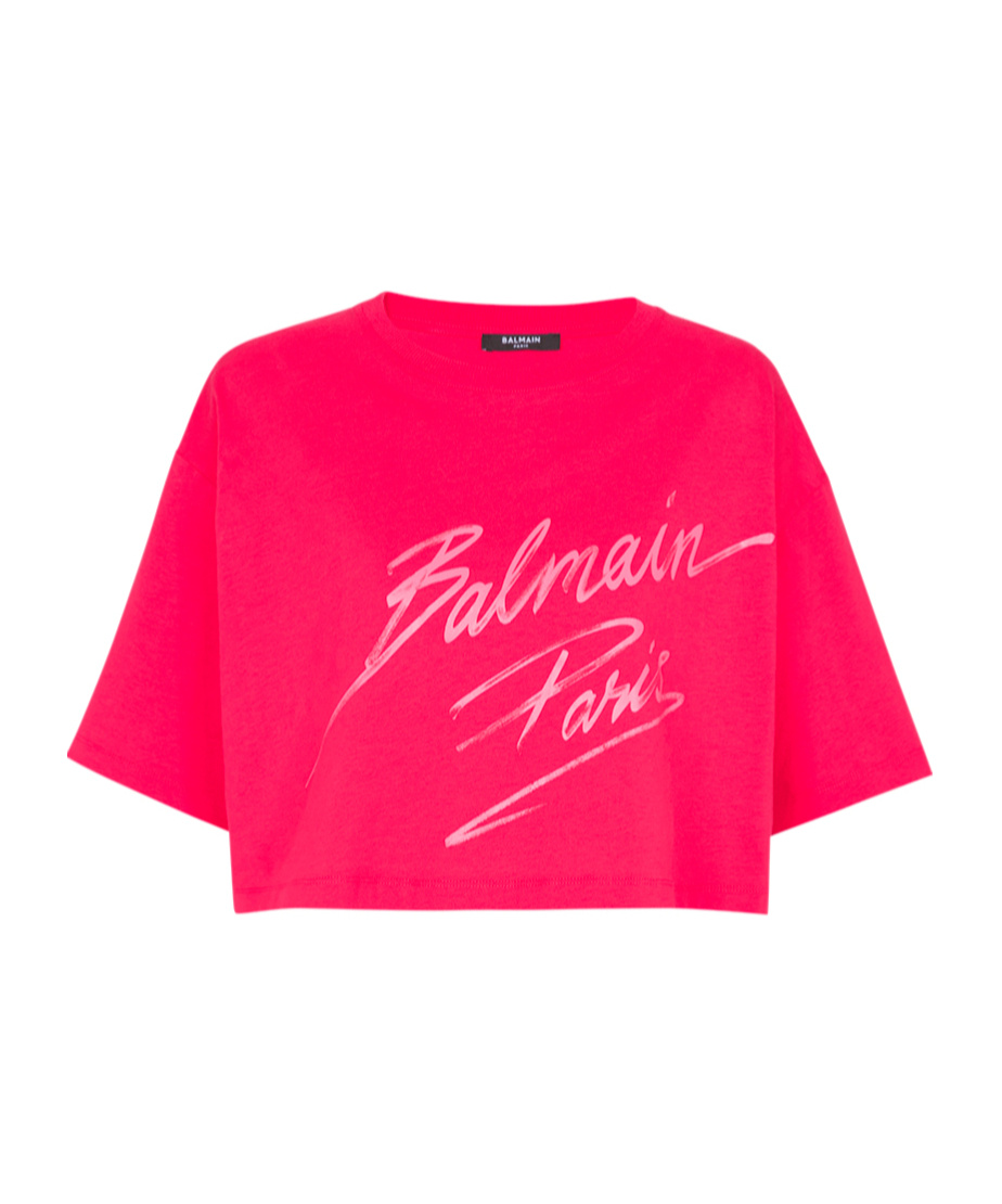 Shop Balmain Cropped T-shirt In Pink