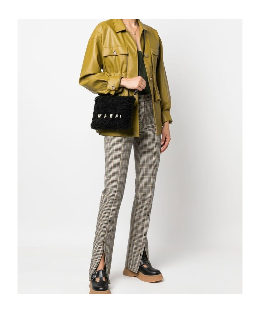 Shop Marni Black Shearling And Leather Pouch