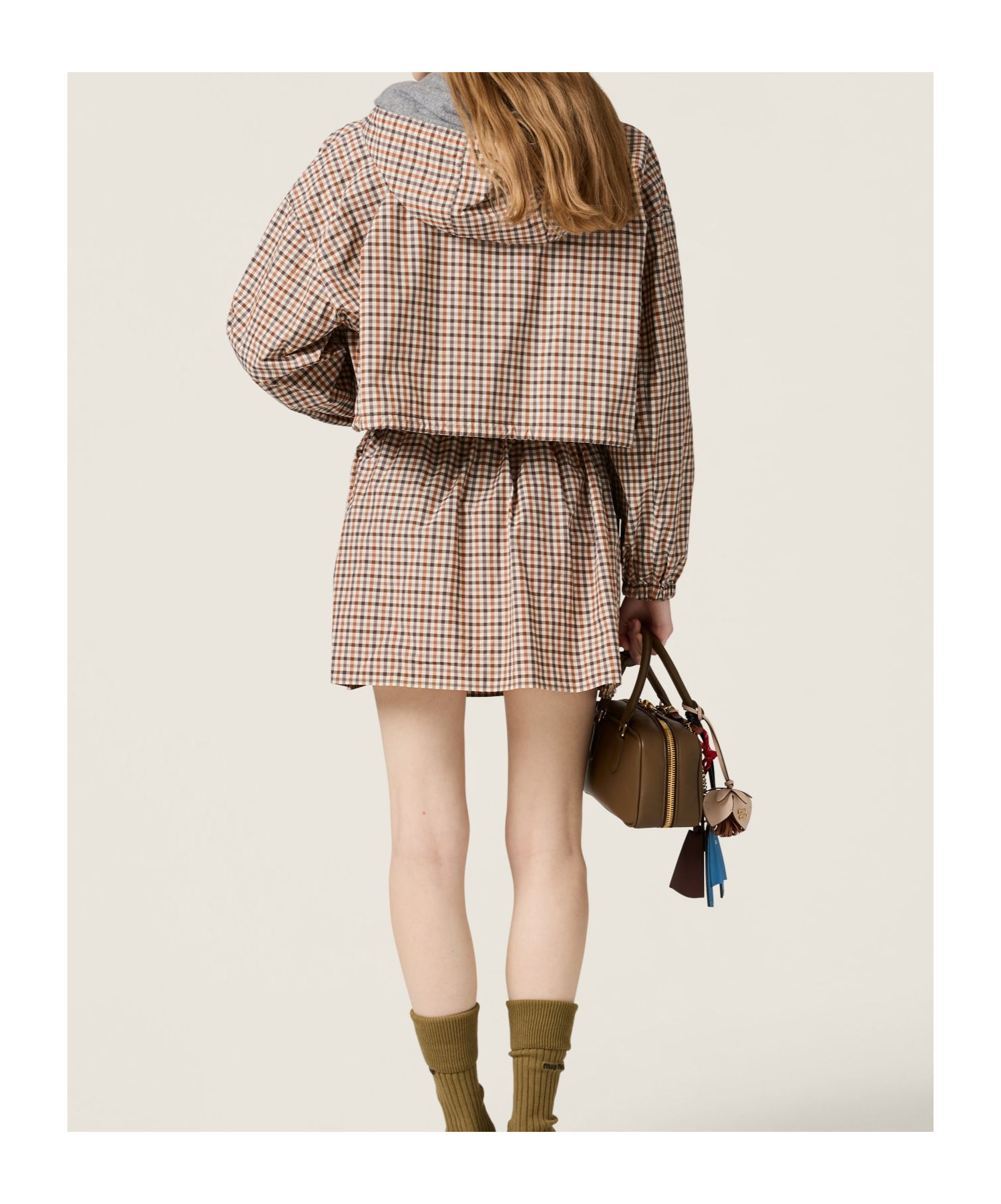 Miu Miu Checked Casual Jacket In Nude