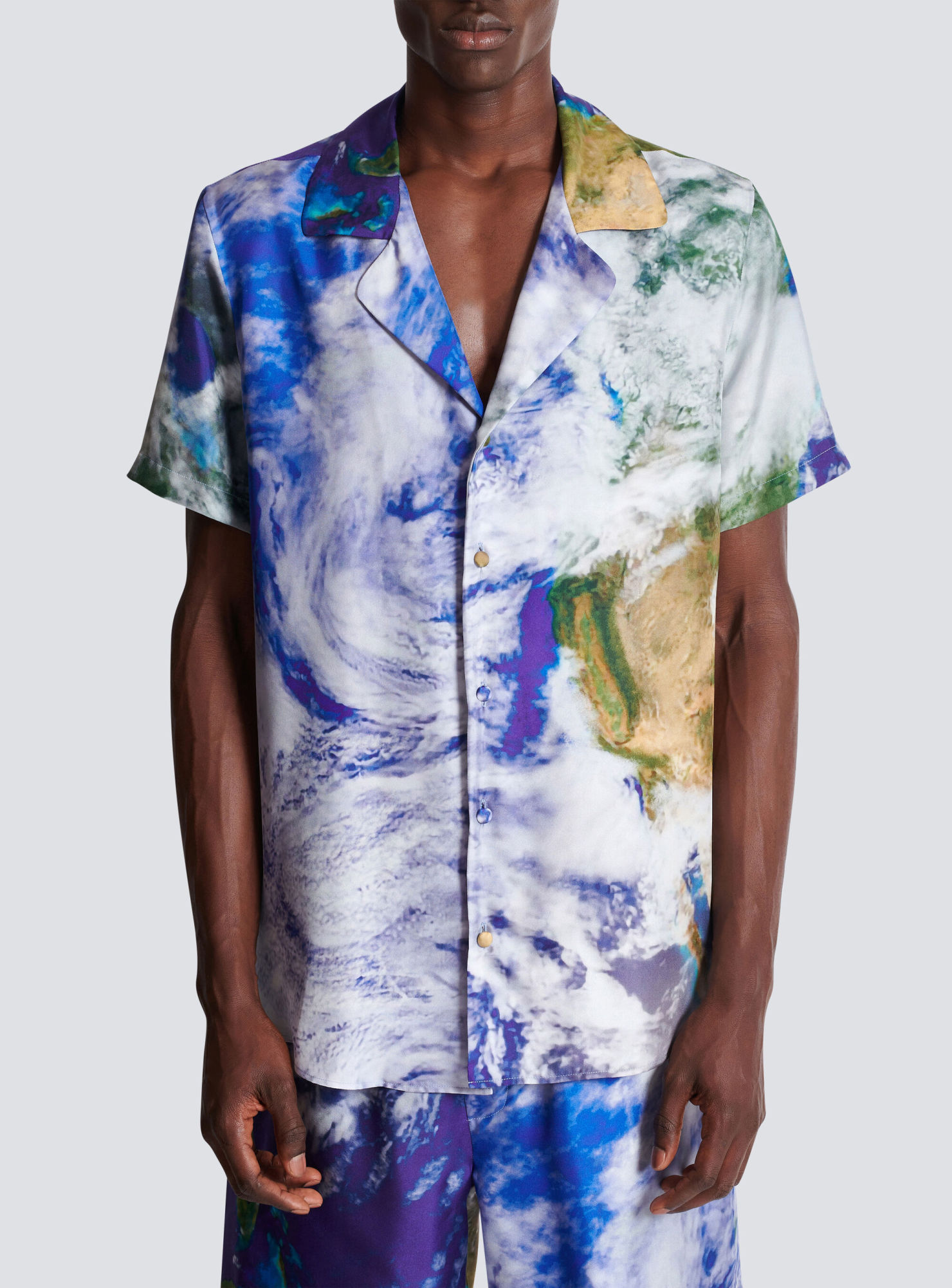 Balmain Pyjama Shirt With Earth Print In Multi
