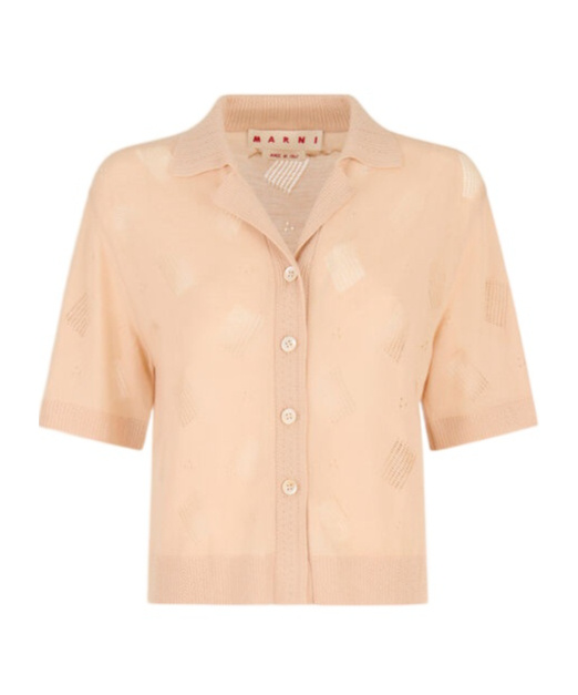 Marni Pale Peach Wool-silk Knit Openwork Shirt In Pinkish
