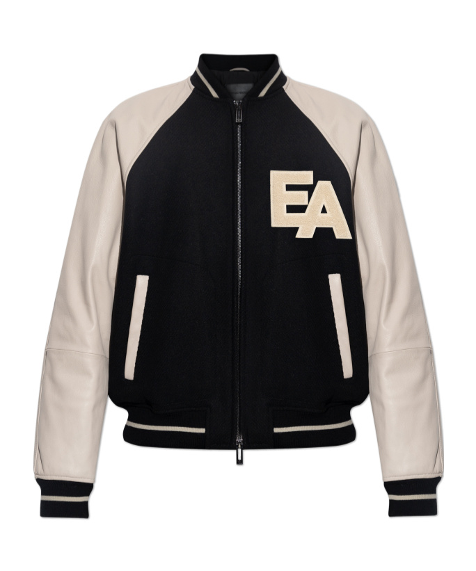 Emporio Armani Leather-sleeved Varsity Jacket In White