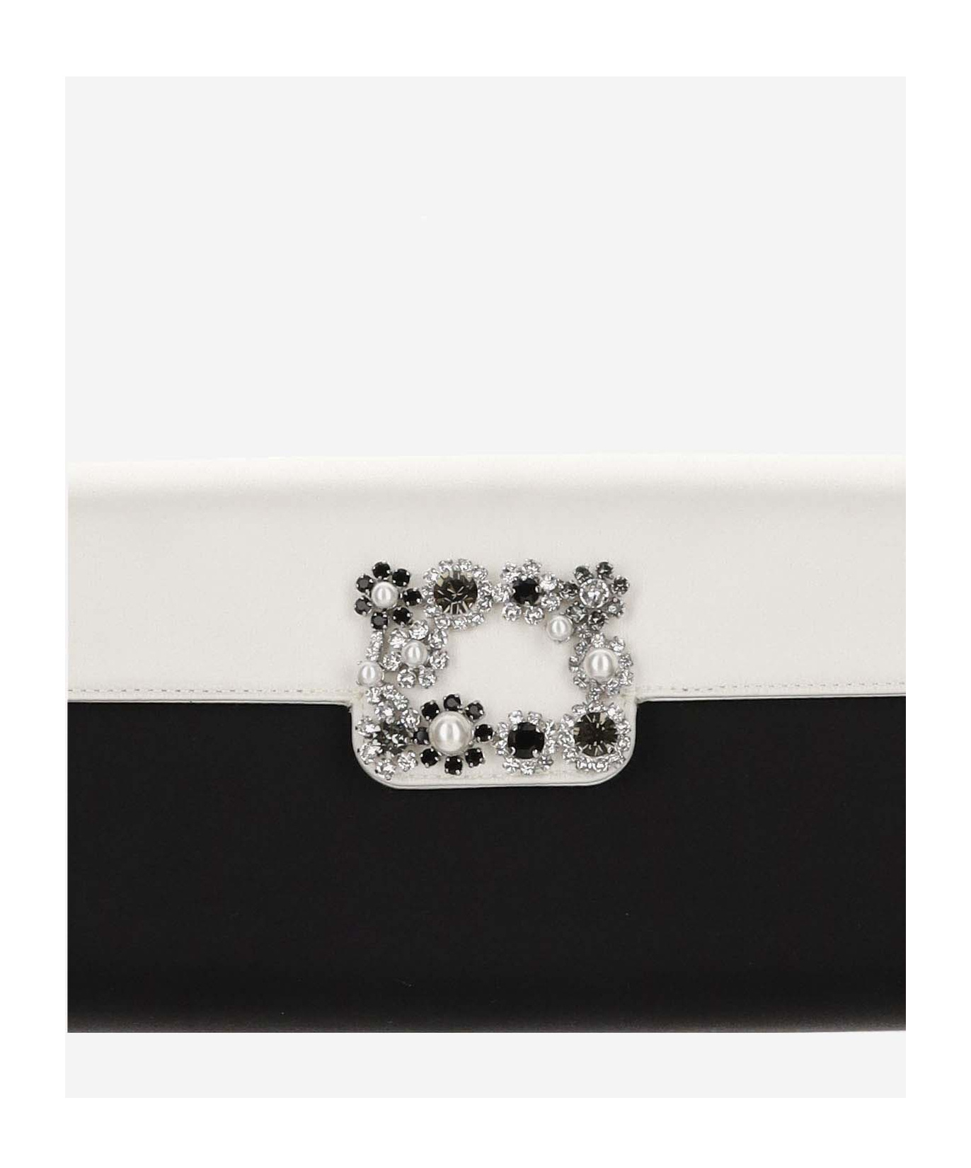Roger Vivier Flower Strass Envelope Clutch Bag In Black