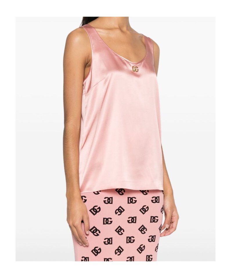 Dolce & Gabbana Logo-plaque Satin Top In Pink