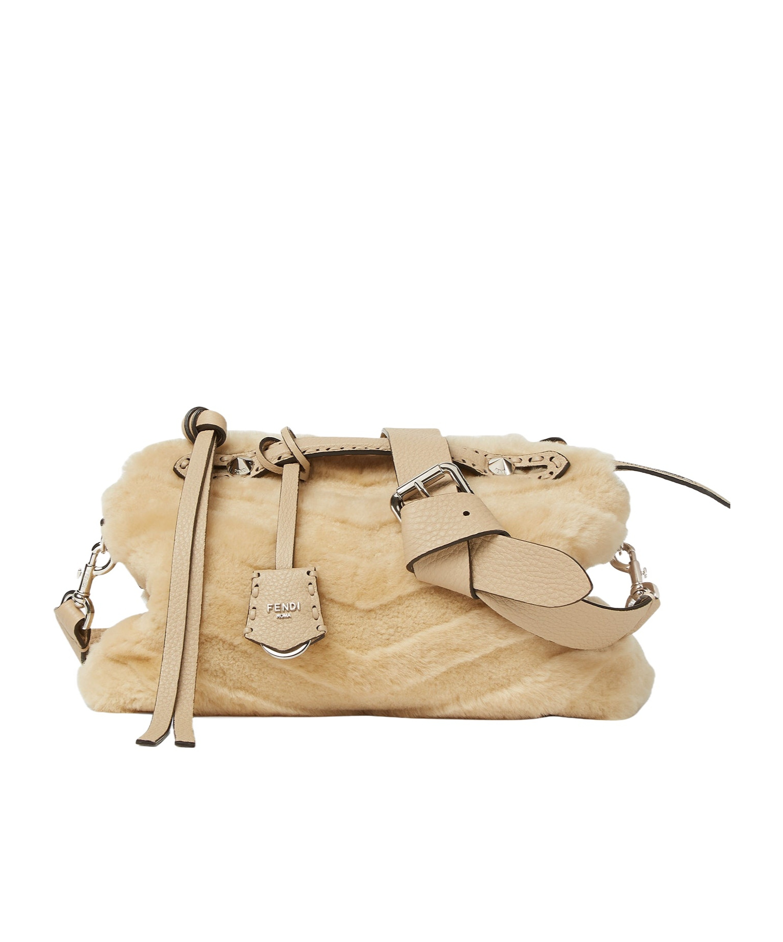 Fendi Beige Sculpted Shearling Bag With 192 Hand-sewn Topstitches In Brown