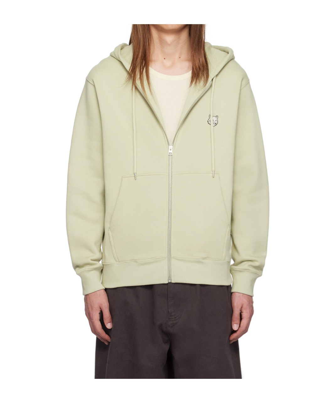 Maison Kitsuné Khaki Bold Fox Head Zipped Hoodie In Nude