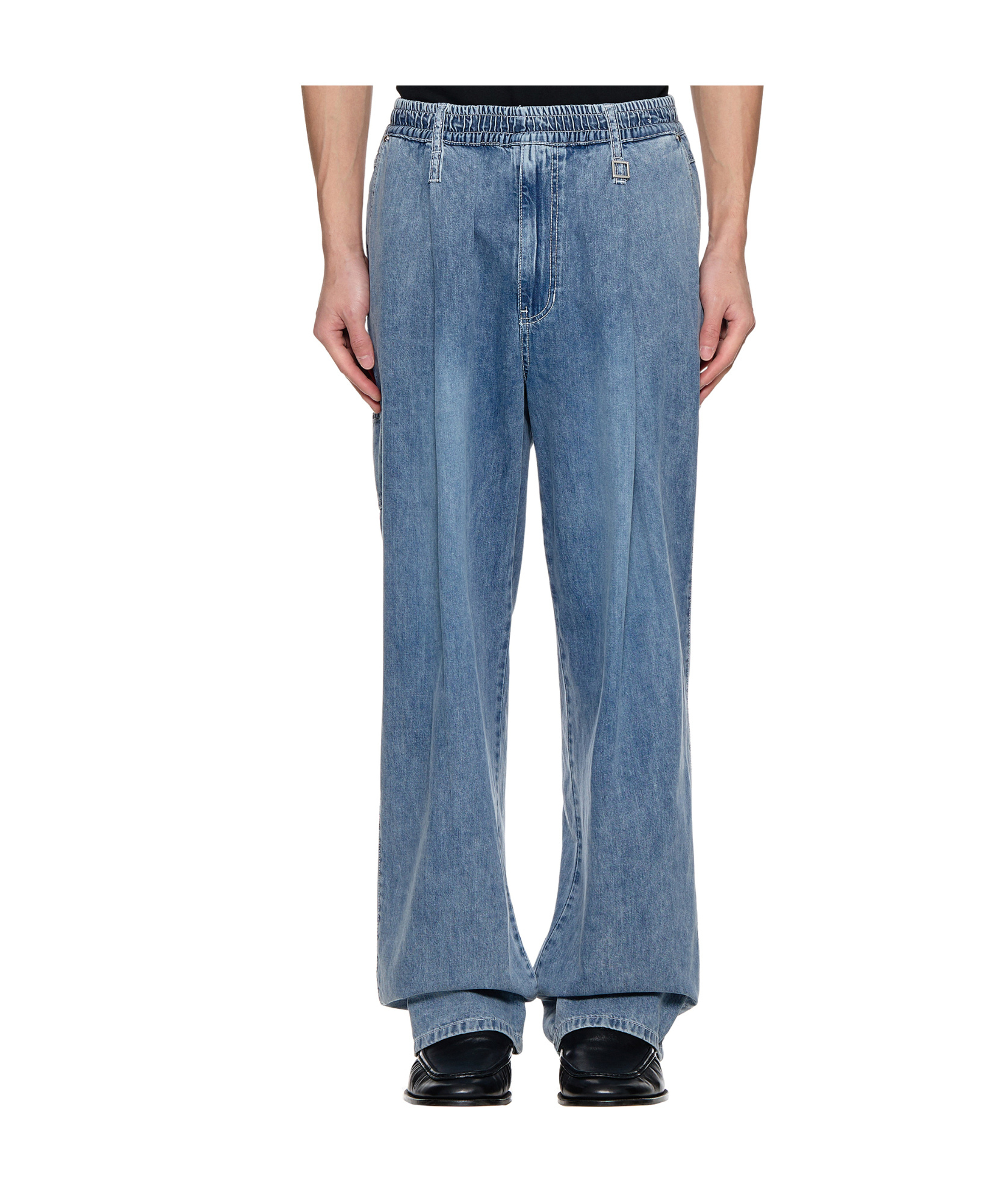 Wooyoungmi Blue One-tuck Banding Denim Pants In Blue