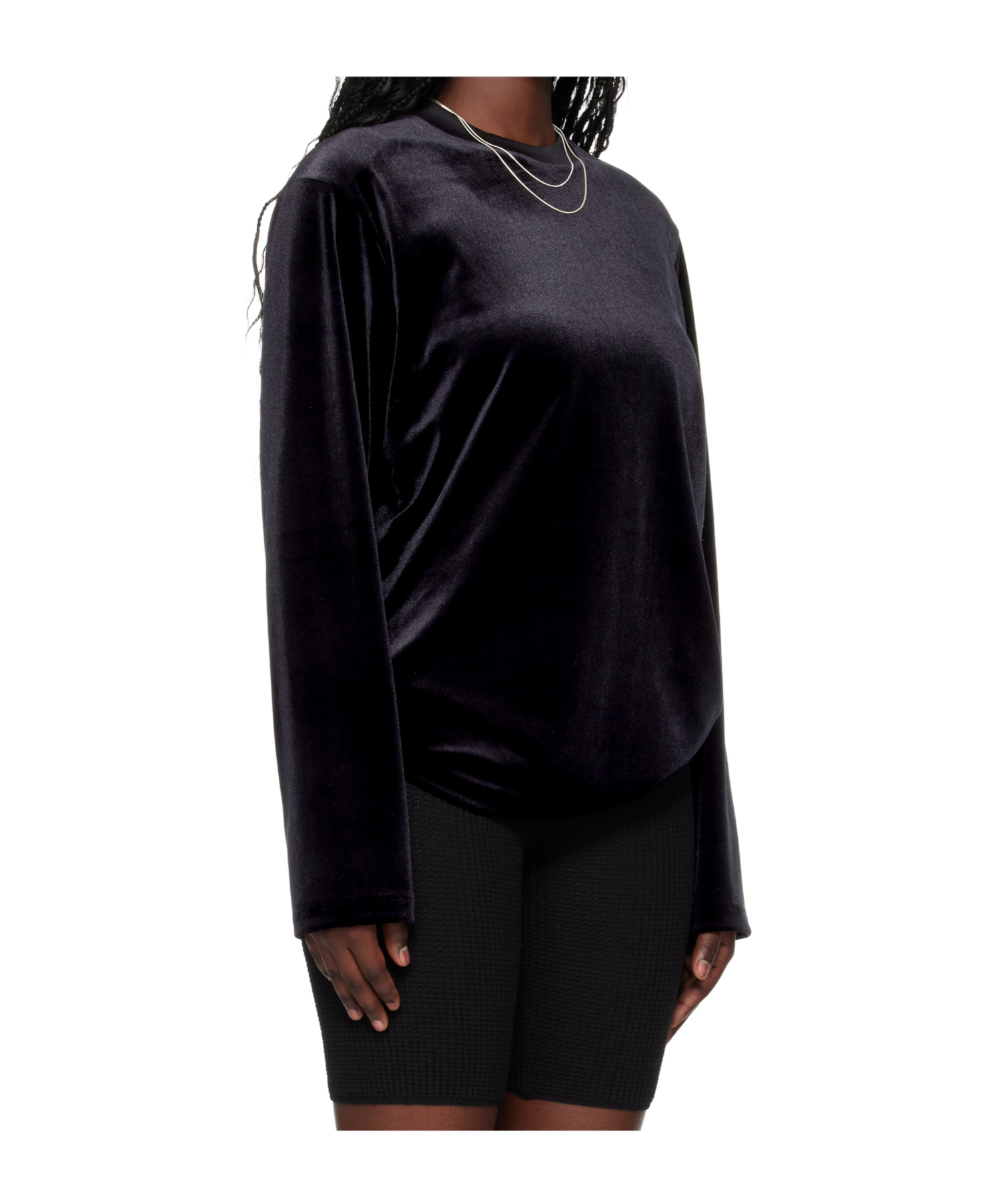 Essentials Womens Velour Classic Long Sleeve Tee In Black