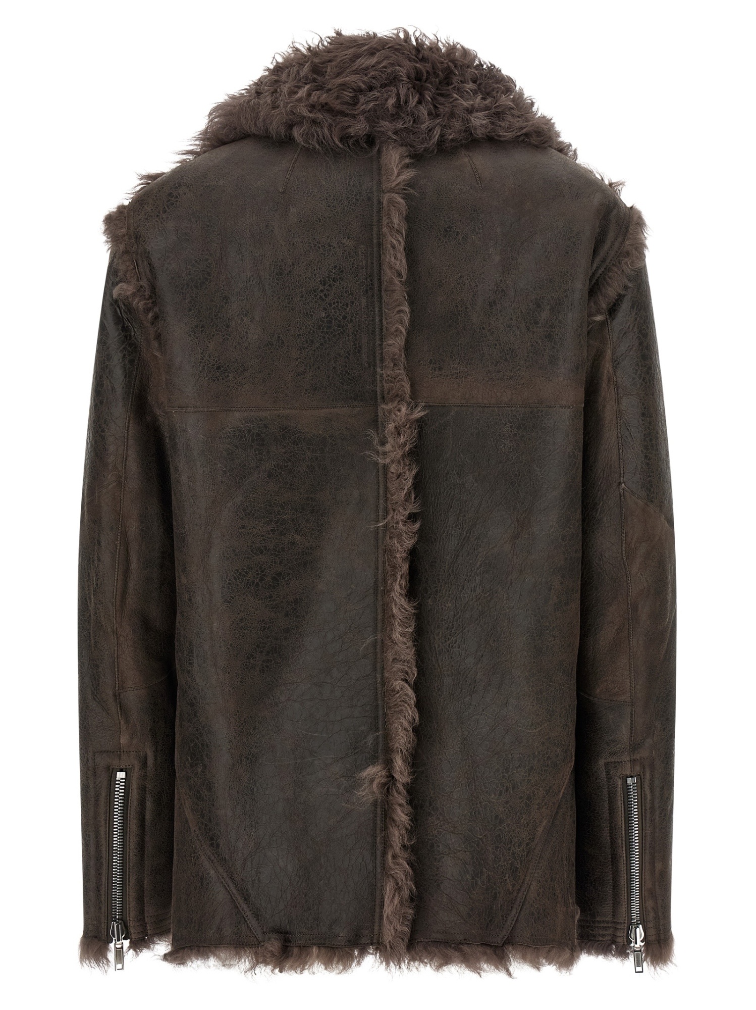 Rick Owens Zip Leather Jacket In Brown