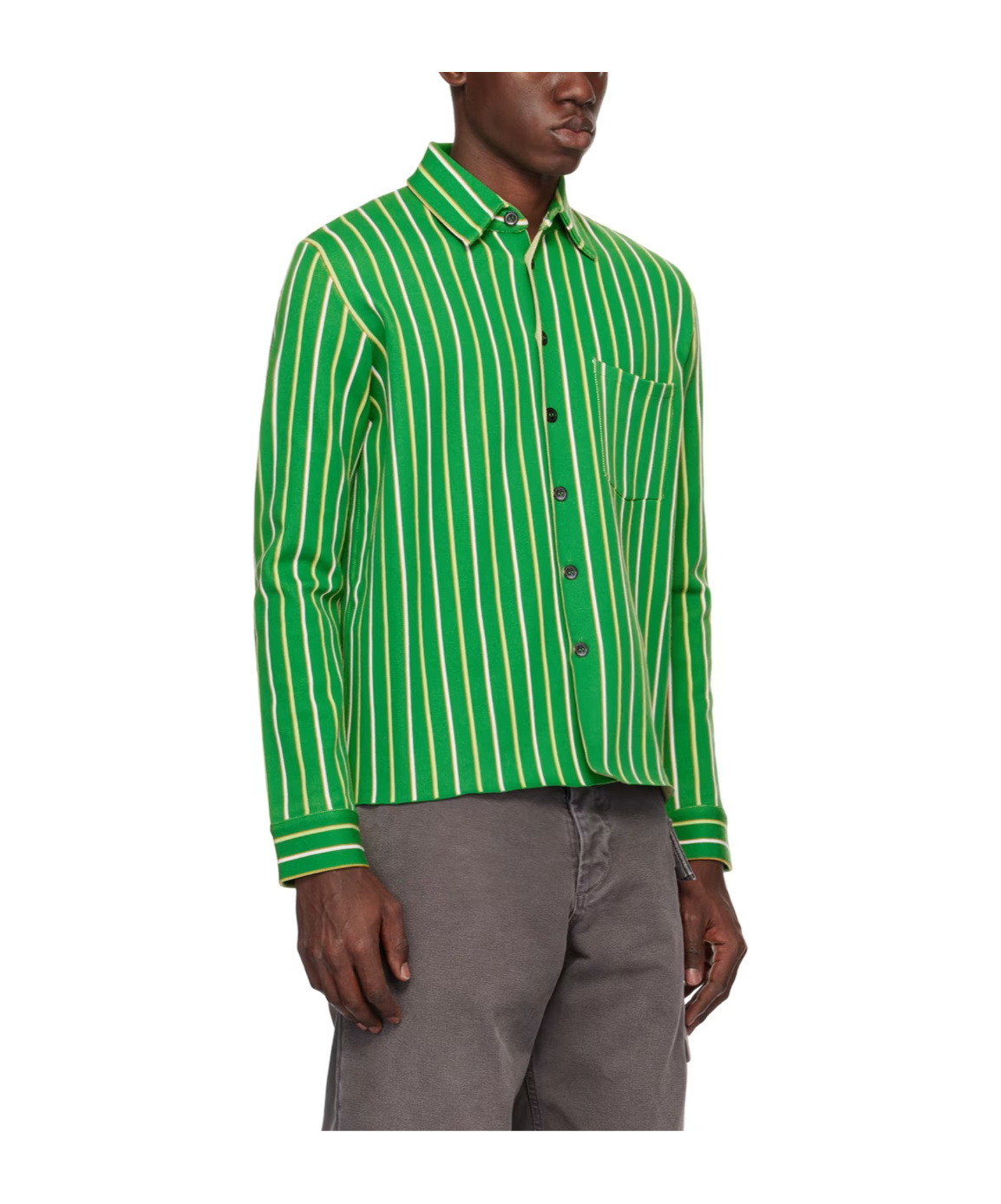 Shop Marni Green Striped Techno Knit Shirt