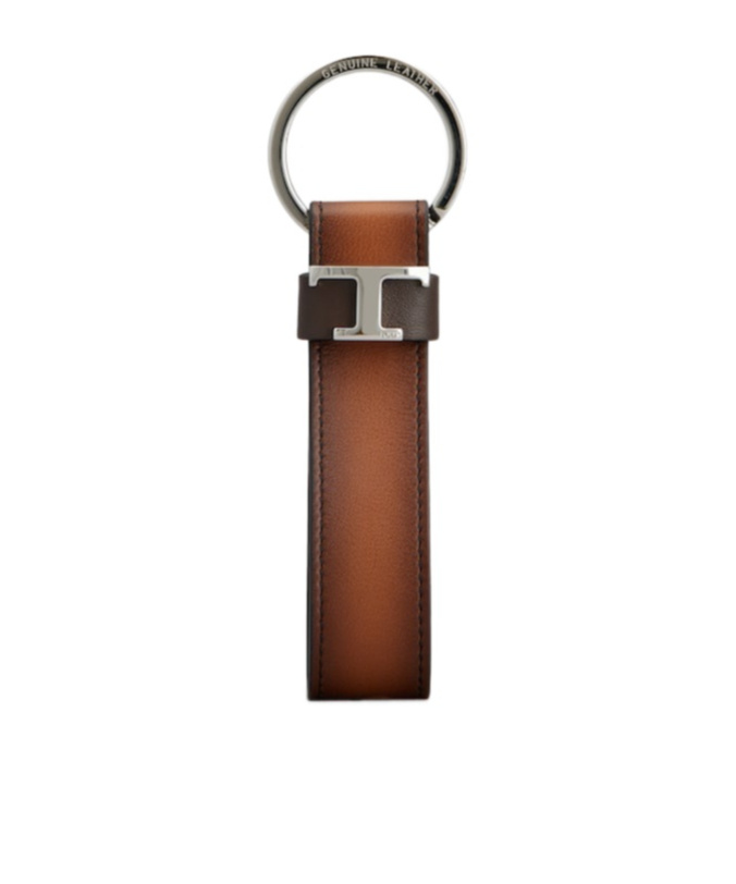 Tod's T Leather Keychain In Brown