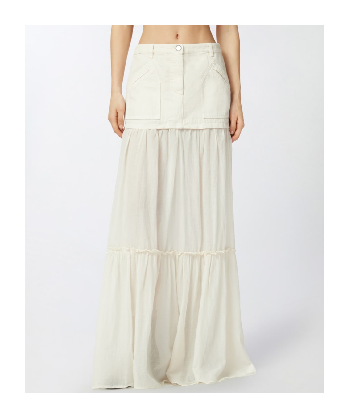 Pinko Long Skirt In Canvas And Cotton Voile In White