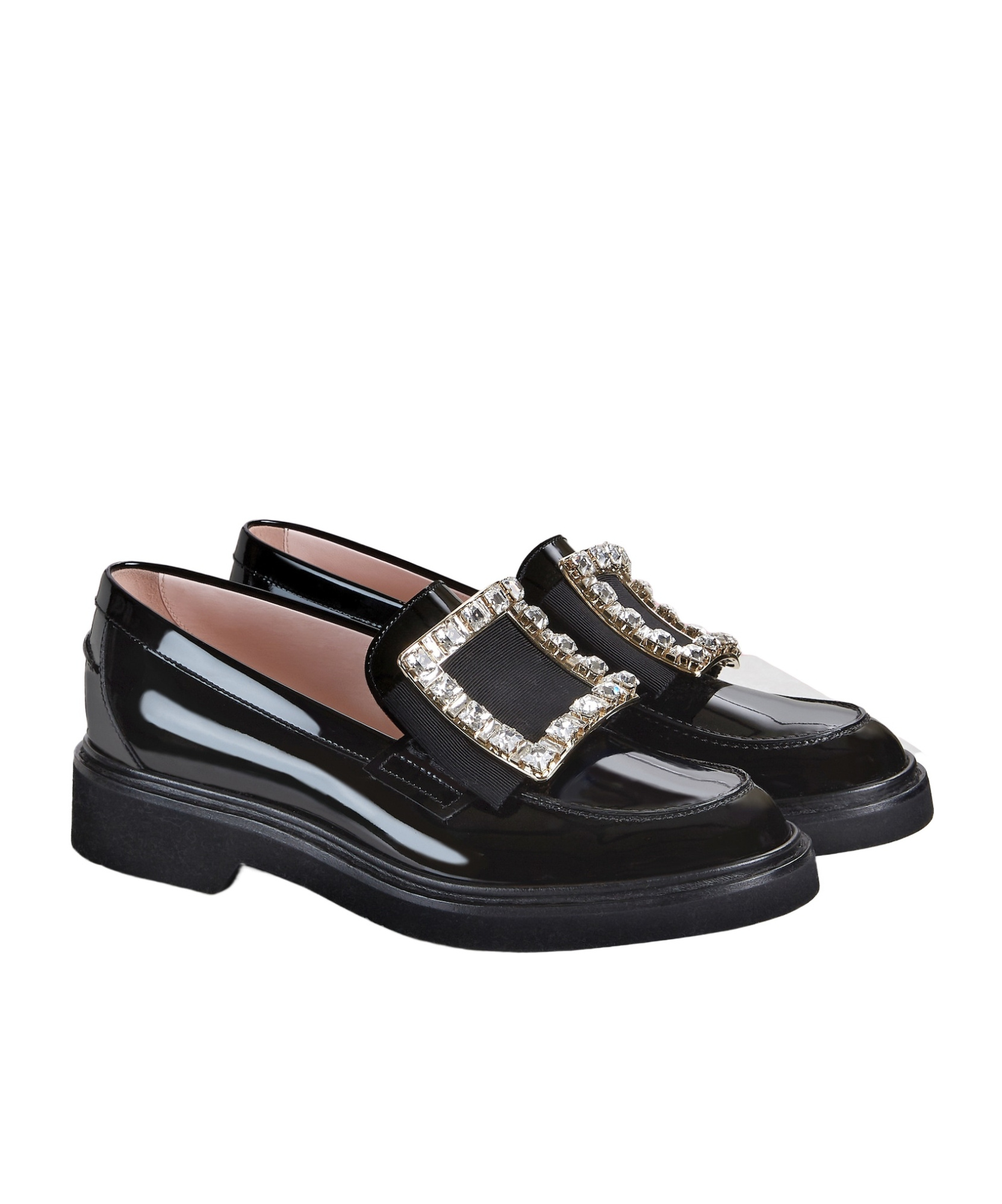 Shop Roger Vivier Crystal-embellished Patent Leather Loafers In Black