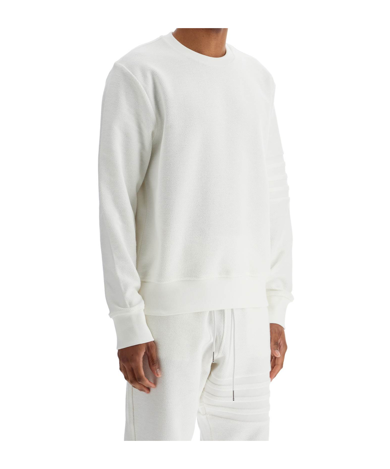 Shop Thom Browne Four-stripe Round-neck Sweater In White