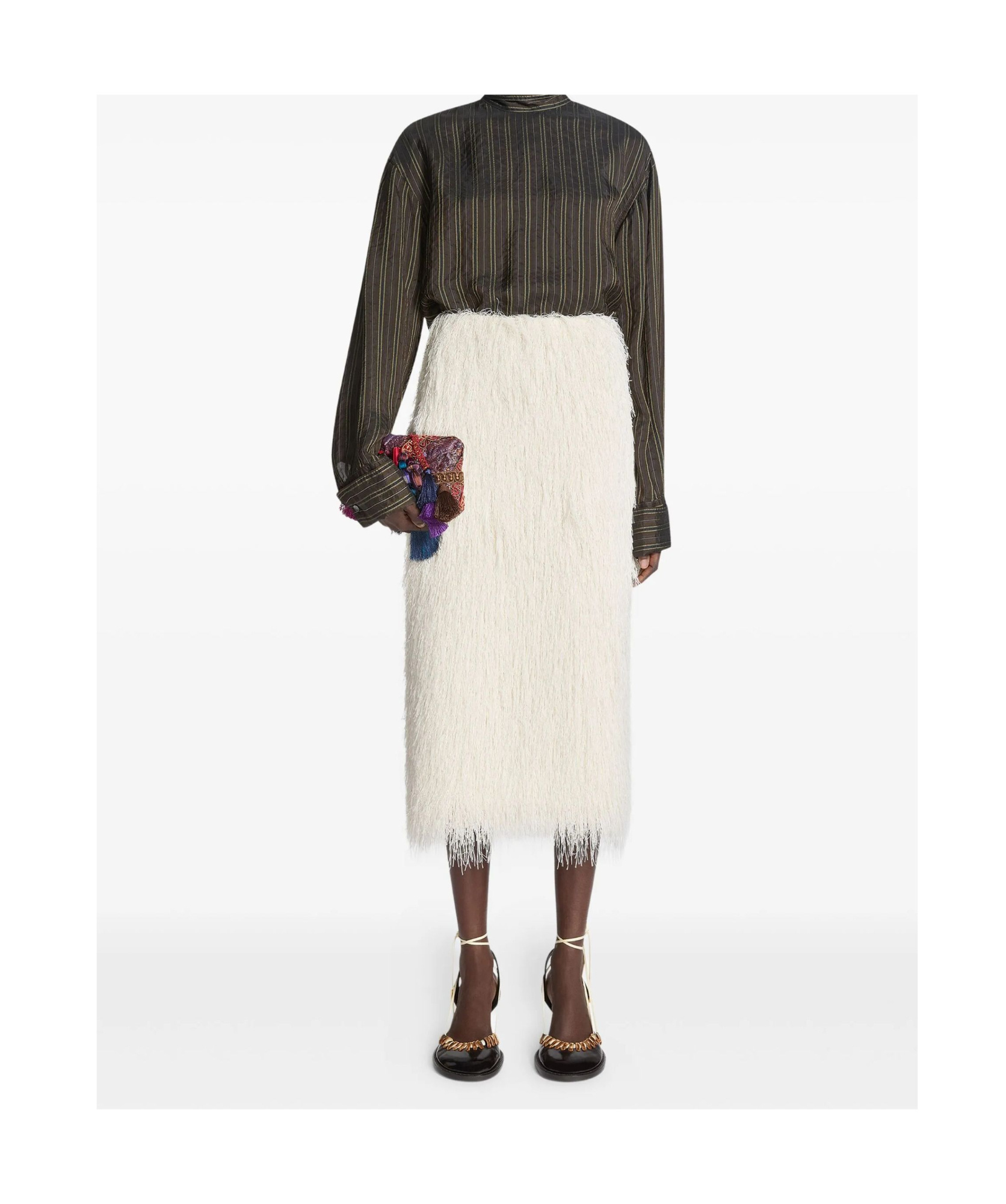 Dries Van Noten Sokna Fringe Midi Skirt In Neutral