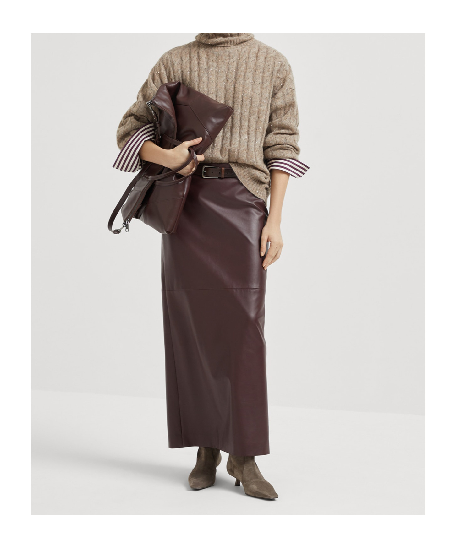 Brunello Cucinelli Wool Cable Knit Jumper In Brown
