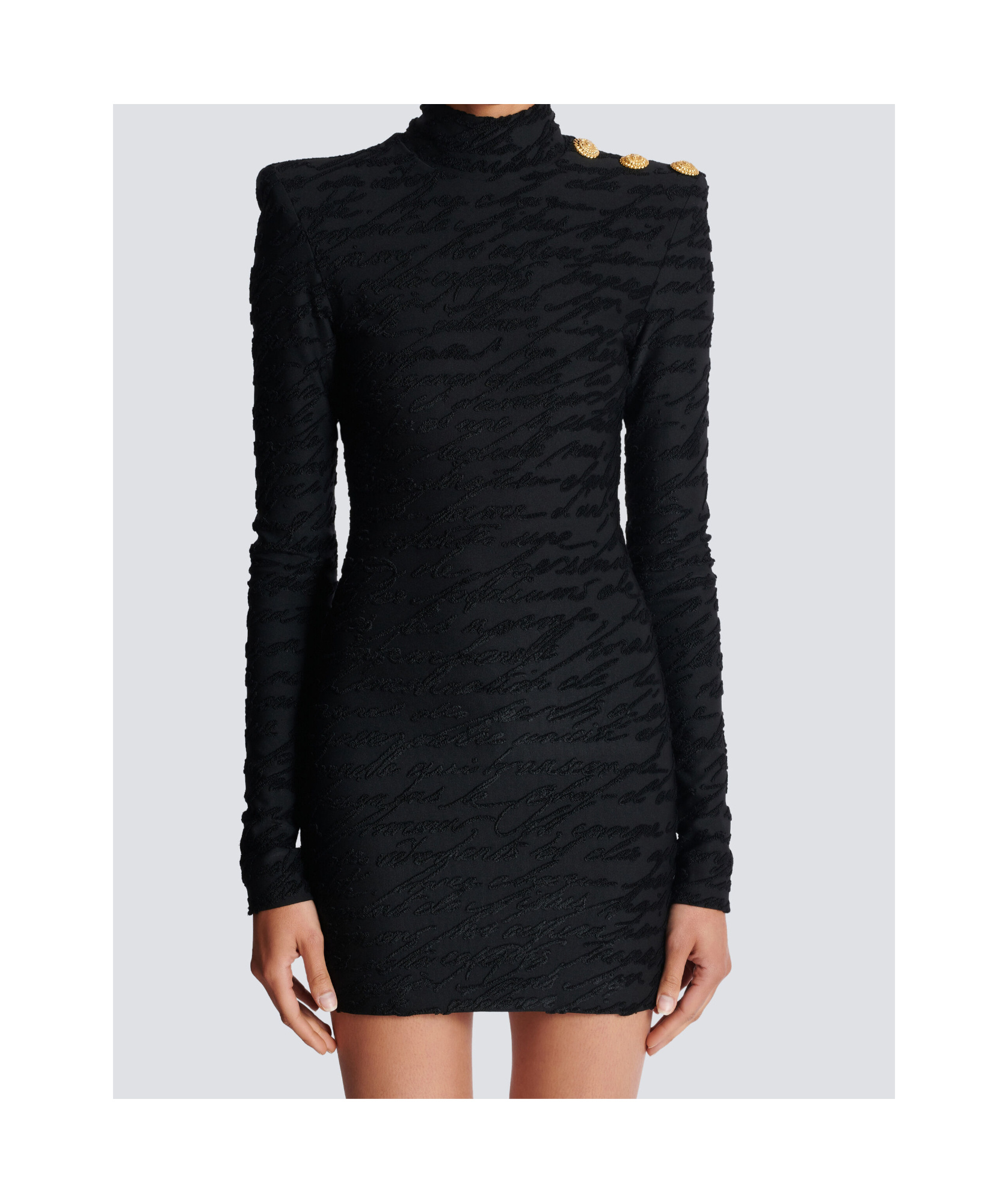 Balmain High Neck Body-con Mini Dress With Shoulder Buttons In Black