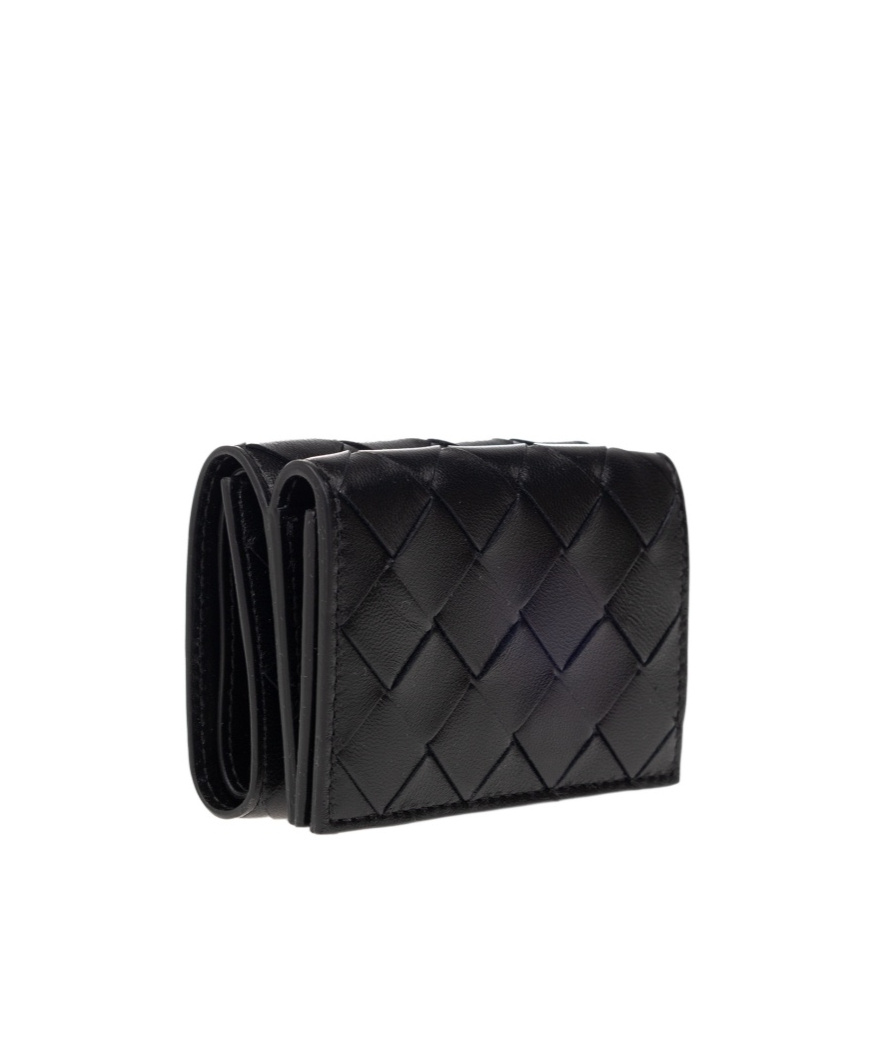 Bottega Veneta Intrecciato Tri-fold Wallet In Black